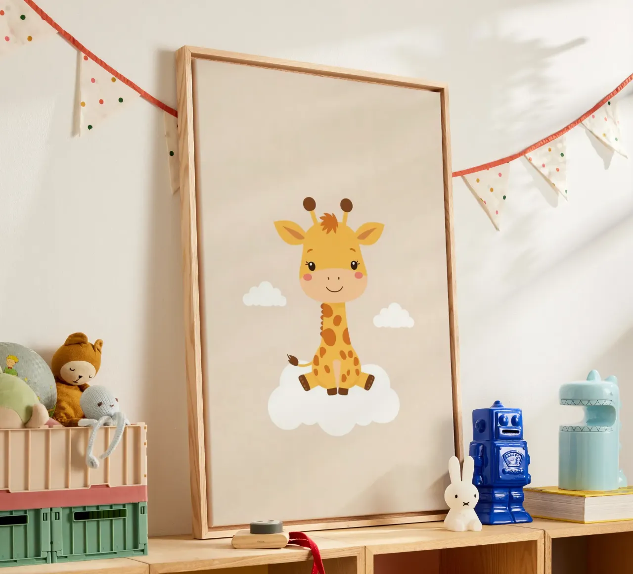 Schattig Beeldverhaal Giraffe Zittend Op Wolk canvas met Baklijst van DesignDoodle