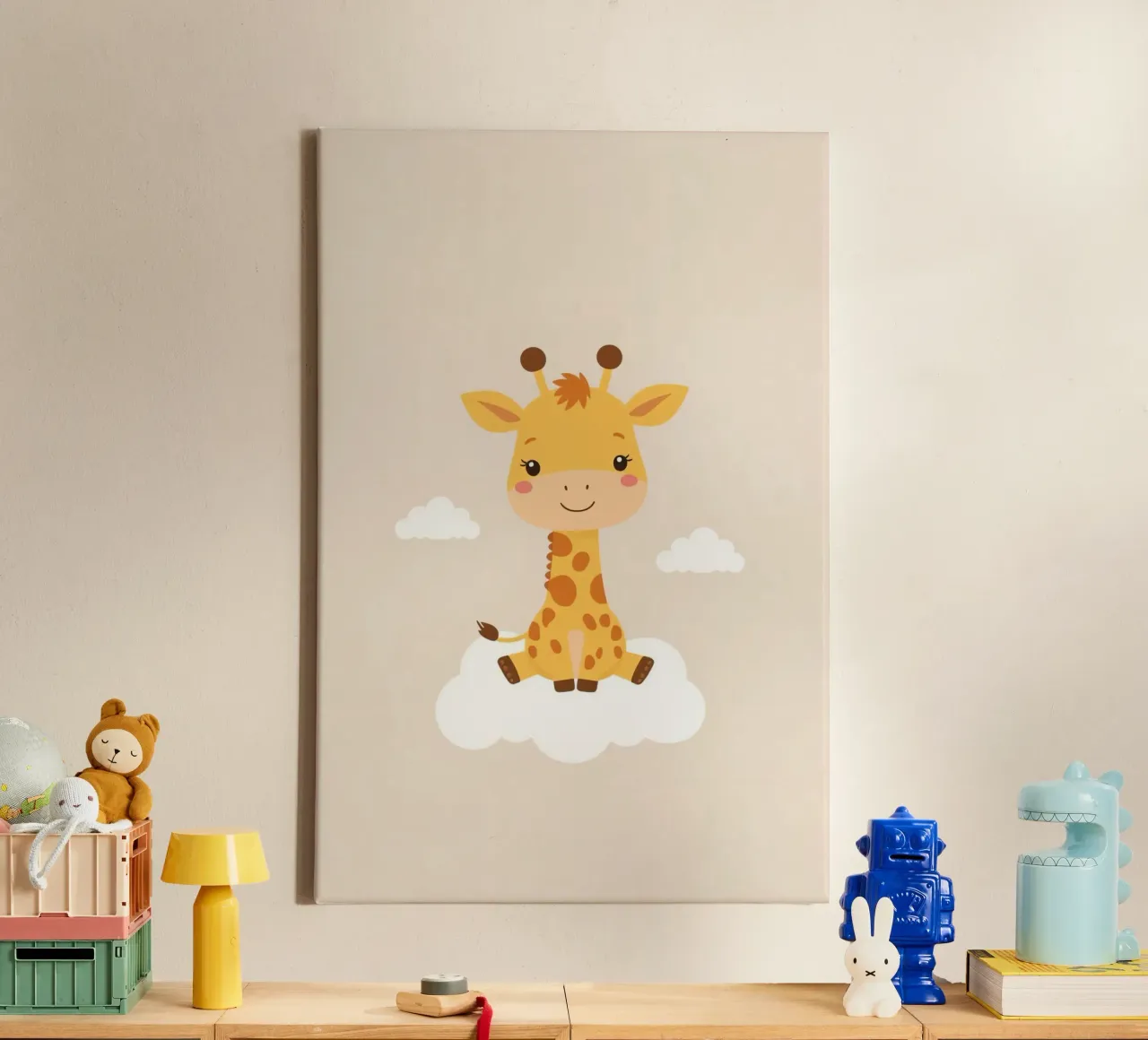 Schattig Beeldverhaal Giraffe Zittend Op Wolk canvas met Baklijst van DesignDoodle