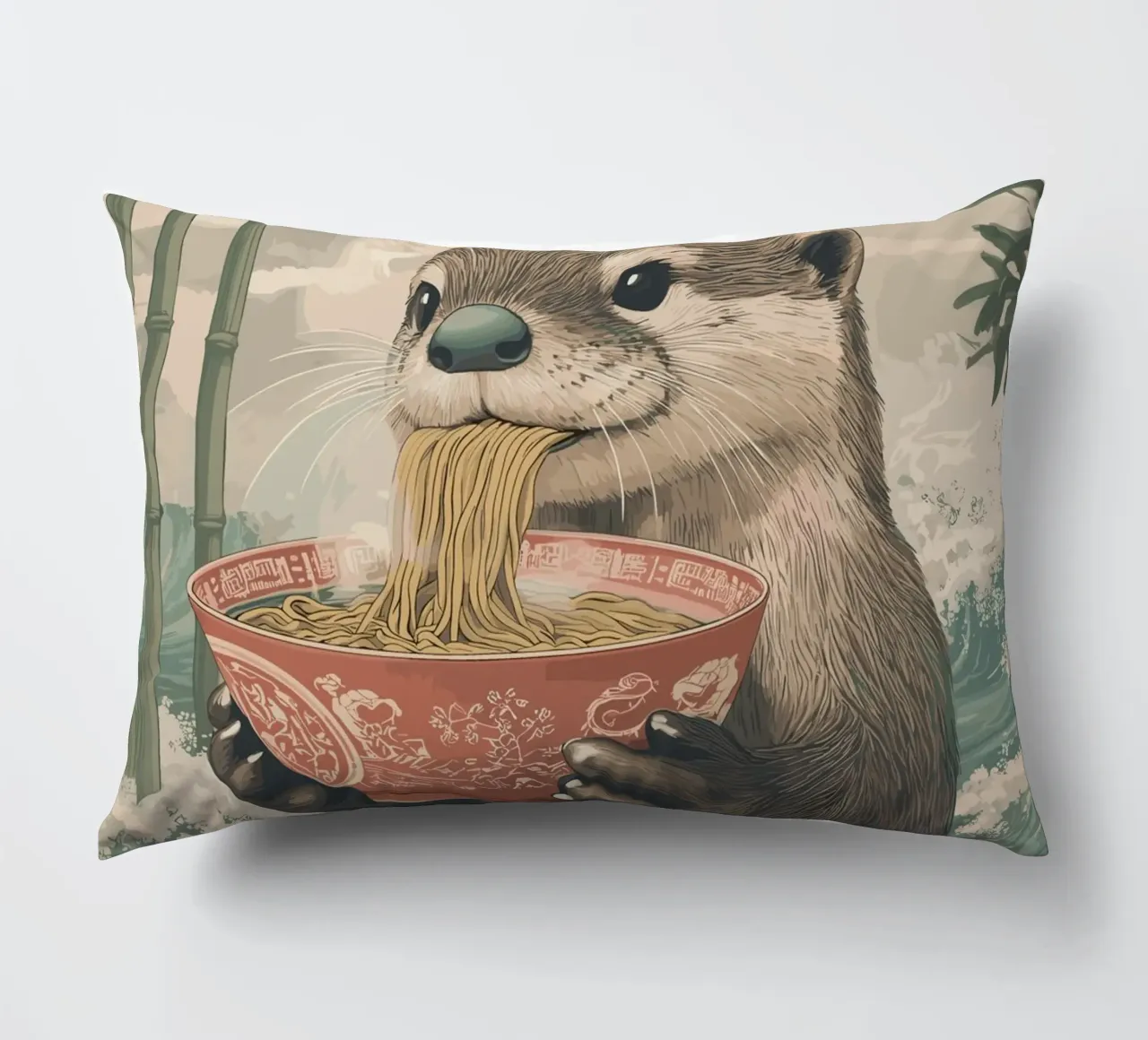 Lontra con ramen in una marea di Estremo Oriente cuscino da pixelbull - medieval art and more