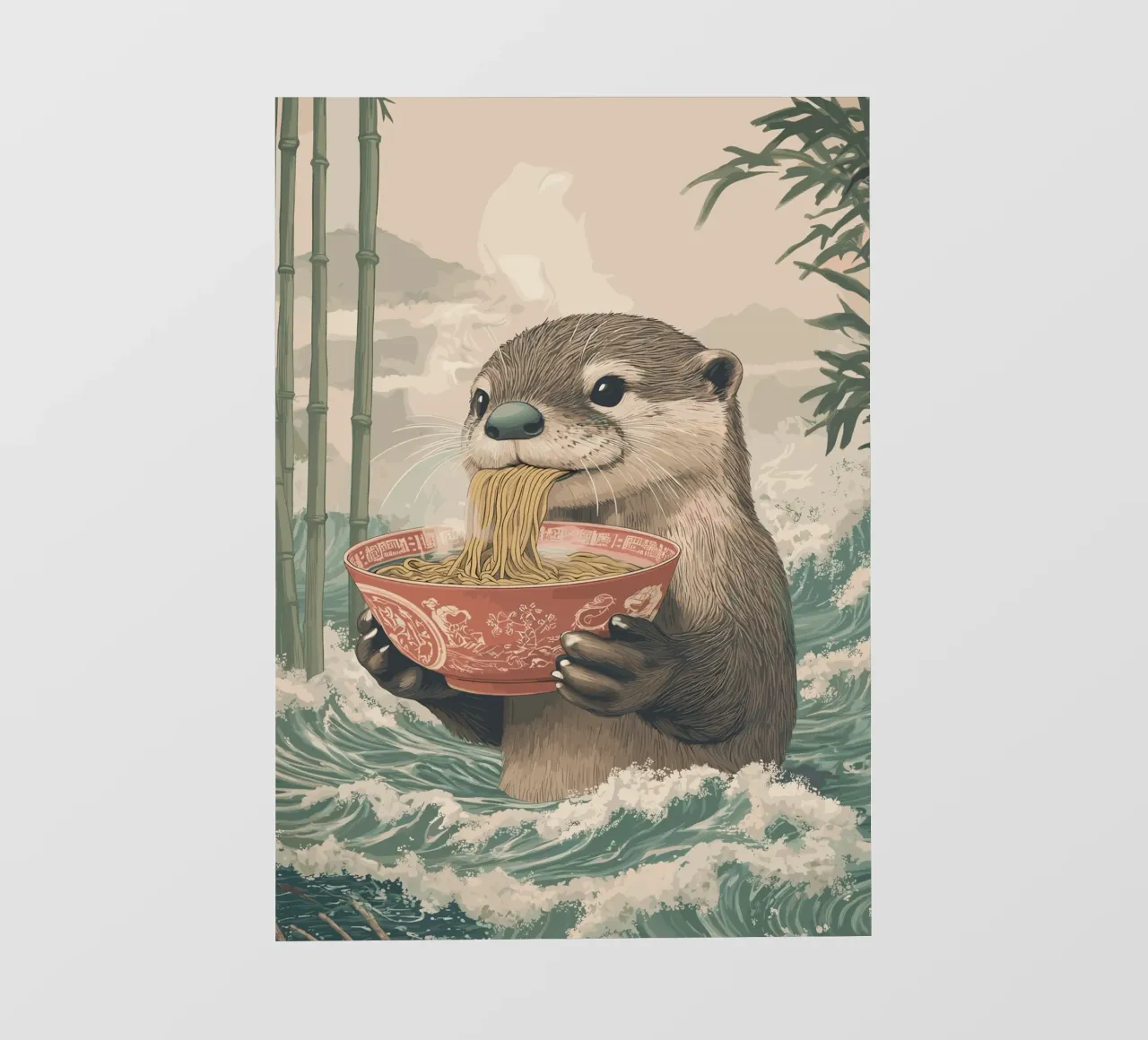 Lontra con ramen in una marea di Estremo Oriente pellicola backlit da pixelbull - medieval art and more