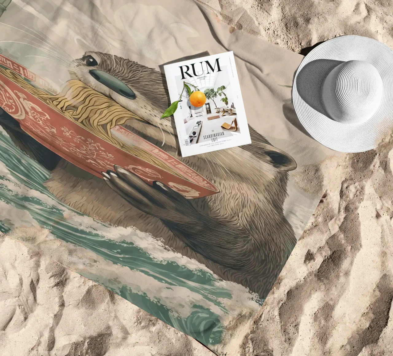 Lontra con ramen in una marea di Estremo Oriente telo mare da pixelbull - medieval art and more