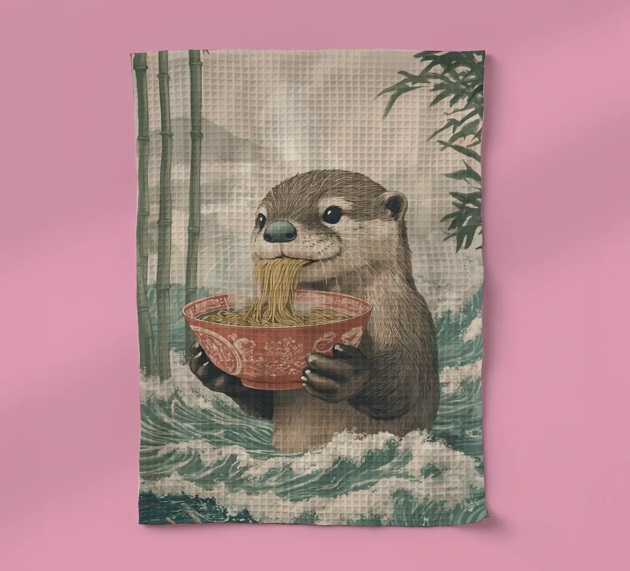 Lontra con ramen in una marea di Estremo Oriente canovaccio da cucina da pixelbull - medieval art and more