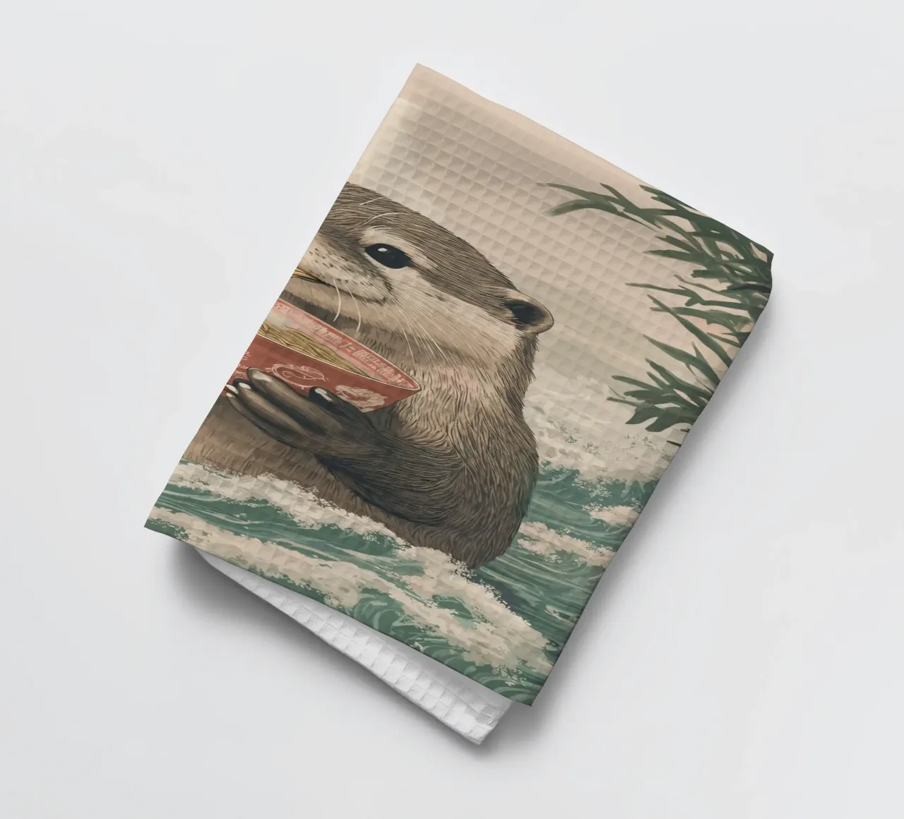 Lontra con ramen in una marea di Estremo Oriente canovaccio da cucina da pixelbull - medieval art and more