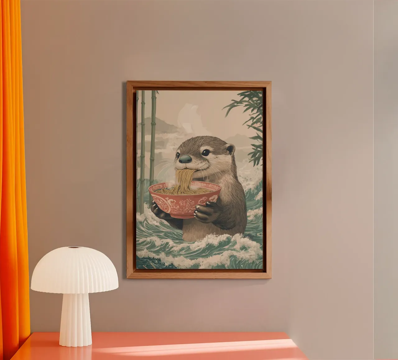 Lontra con ramen in una marea di Estremo Oriente alluminio dibond da pixelbull - medieval art and more