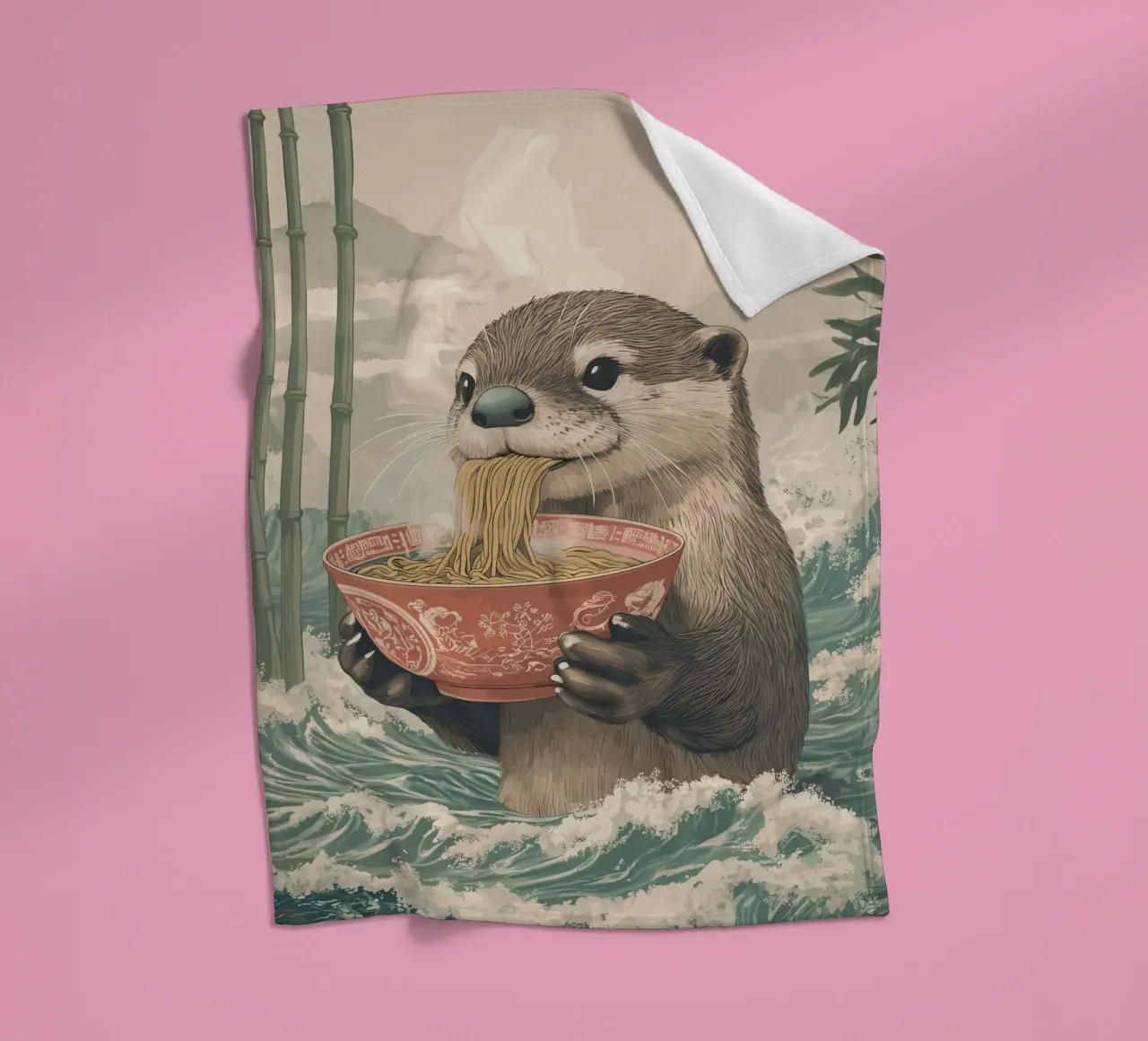 Lontra con ramen in una marea di Estremo Oriente coperta in pile da pixelbull - medieval art and more