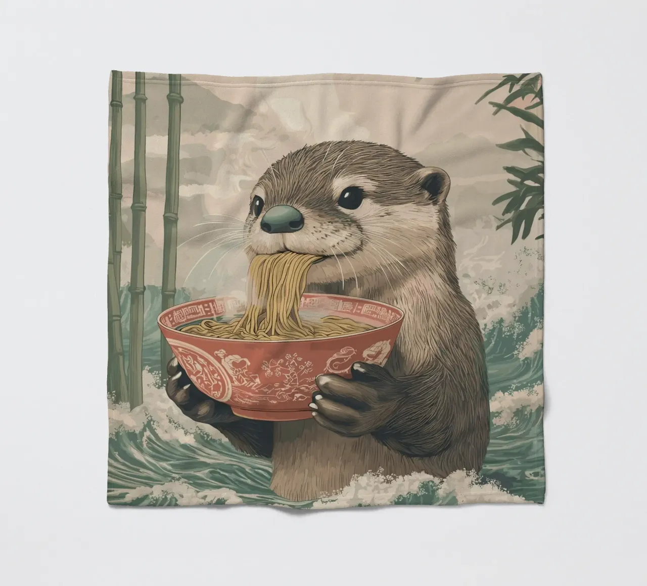Lontra con ramen in una marea di Estremo Oriente coperta in pile da pixelbull - medieval art and more