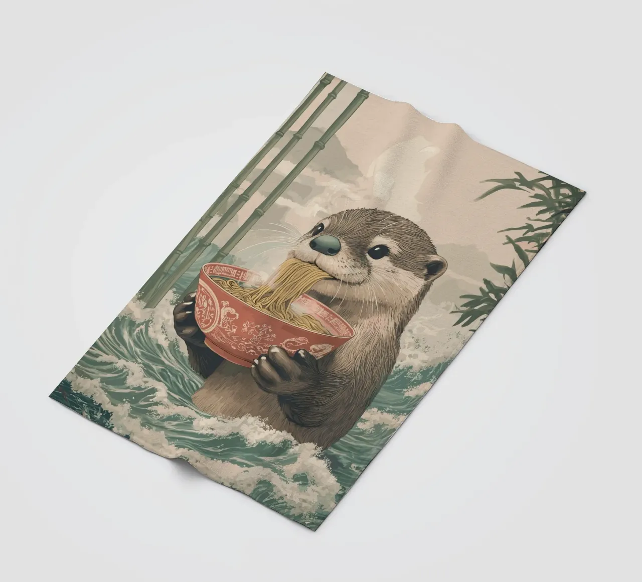 Lontra con ramen in una marea di Estremo Oriente coperta in pile da pixelbull - medieval art and more