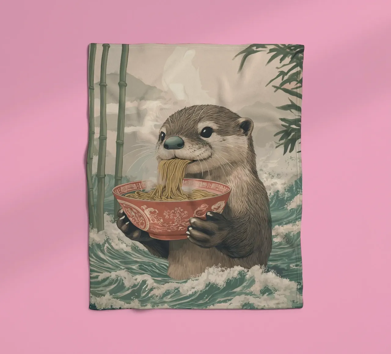 Lontra con ramen in una marea di Estremo Oriente coperta in pile da pixelbull - medieval art and more