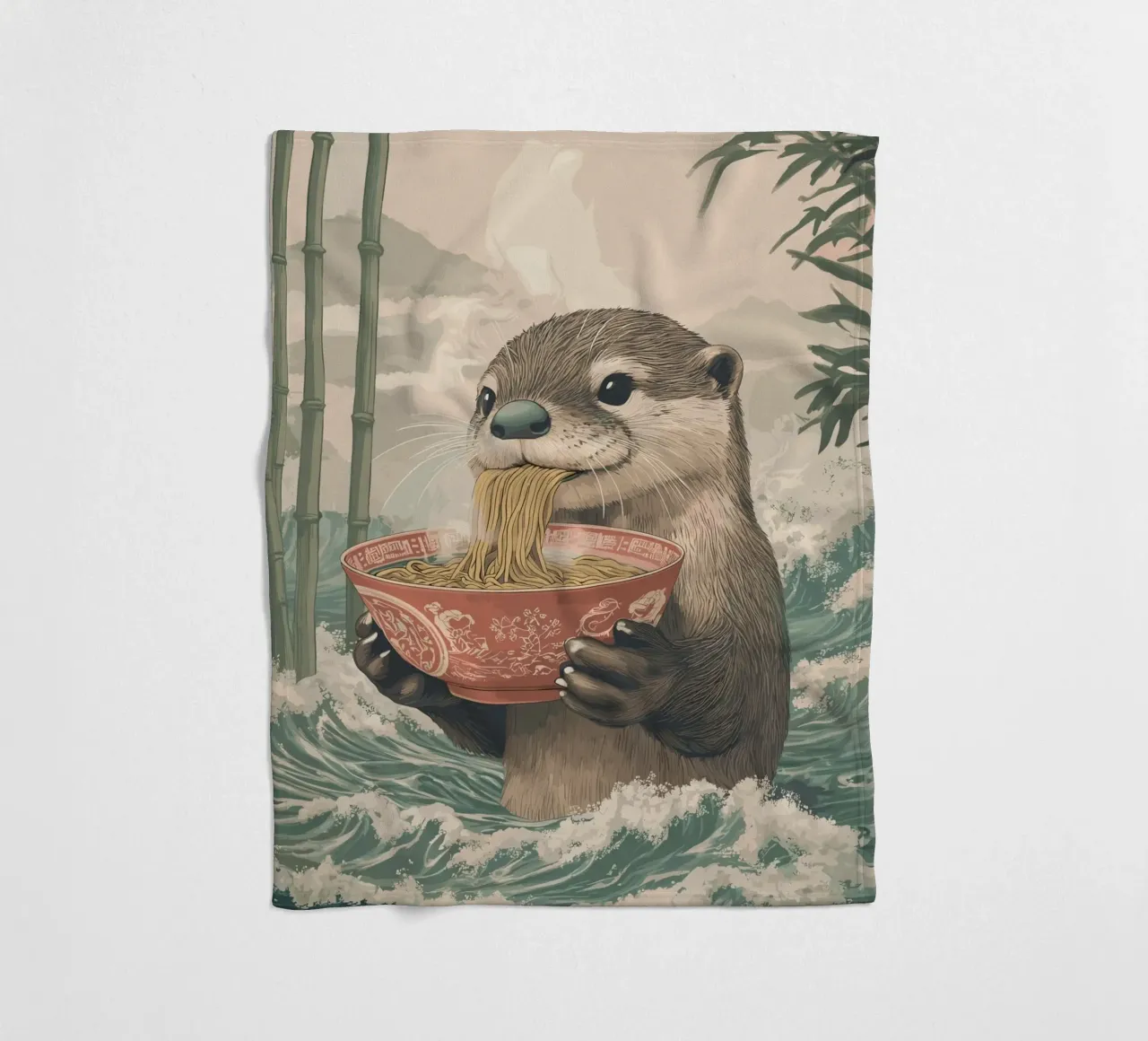 Lontra con ramen in una marea di Estremo Oriente coperta in pile da pixelbull - medieval art and more