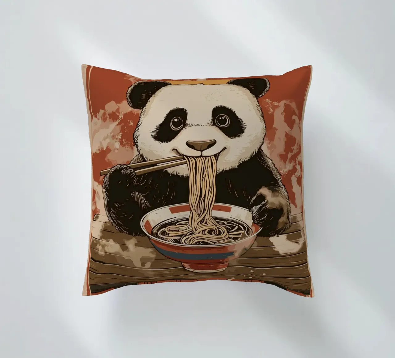 Panda a un banchetto di ramen cuscino da pixelbull - medieval art and more