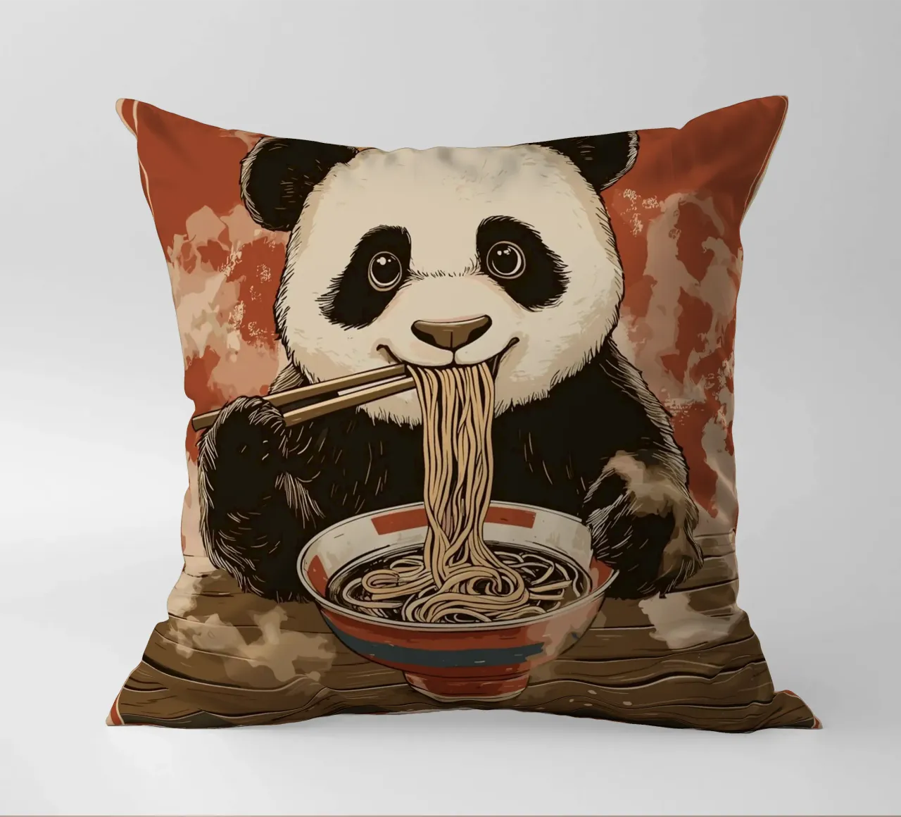 Panda a un banchetto di ramen cuscino da pixelbull - medieval art and more