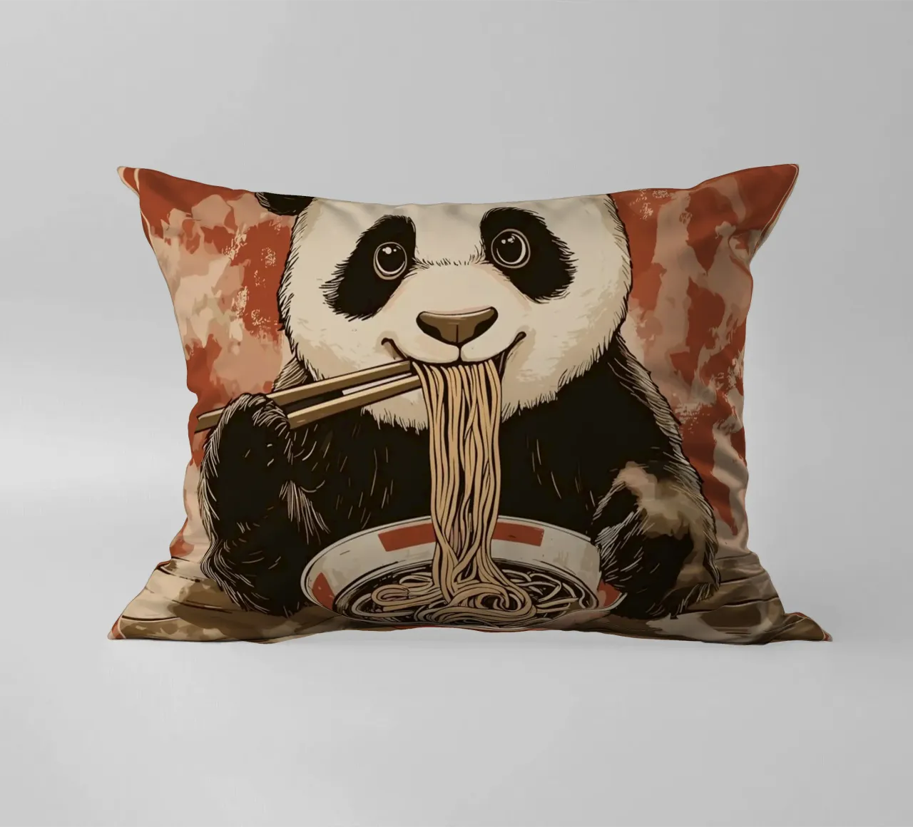 Panda a un banchetto di ramen cuscino da pixelbull - medieval art and more