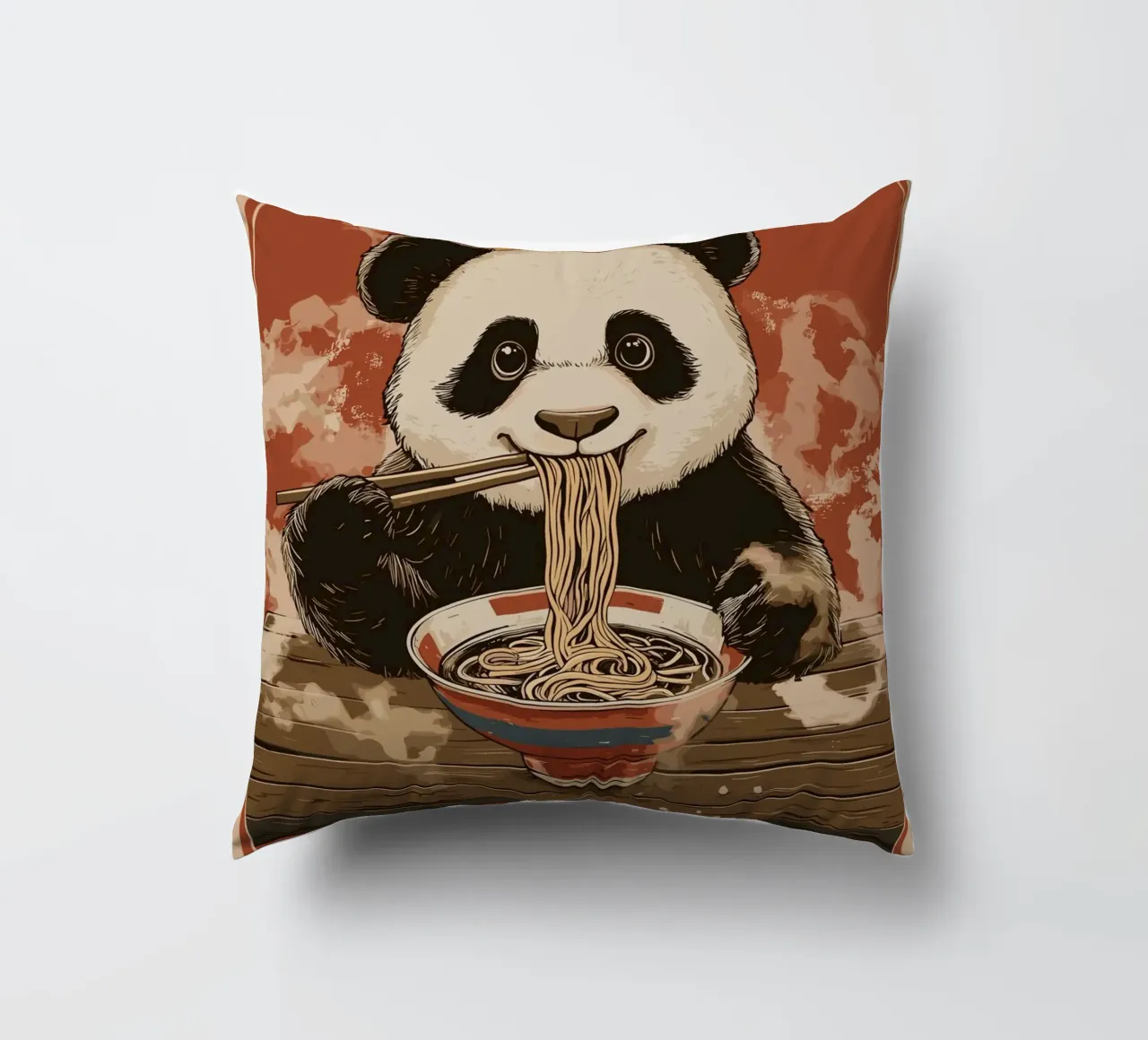 Panda a un banchetto di ramen cuscino da pixelbull - medieval art and more