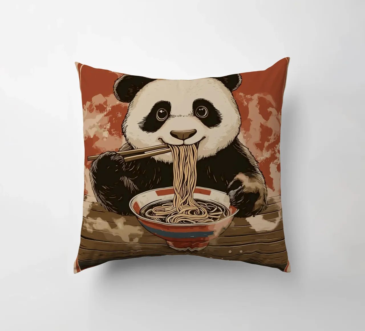 Panda a un banchetto di ramen cuscino da pixelbull - medieval art and more