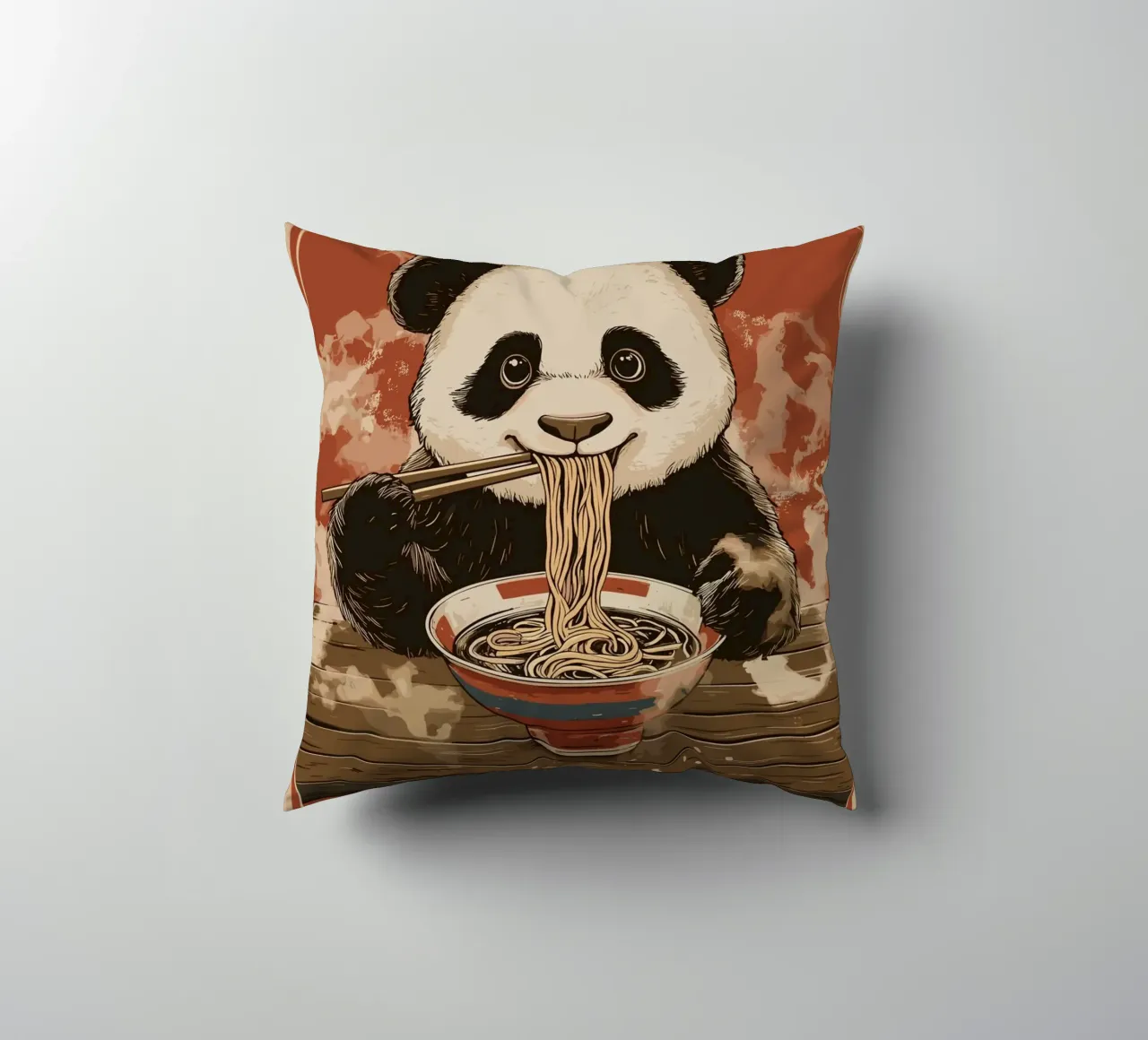 Panda a un banchetto di ramen cuscino da pixelbull - medieval art and more
