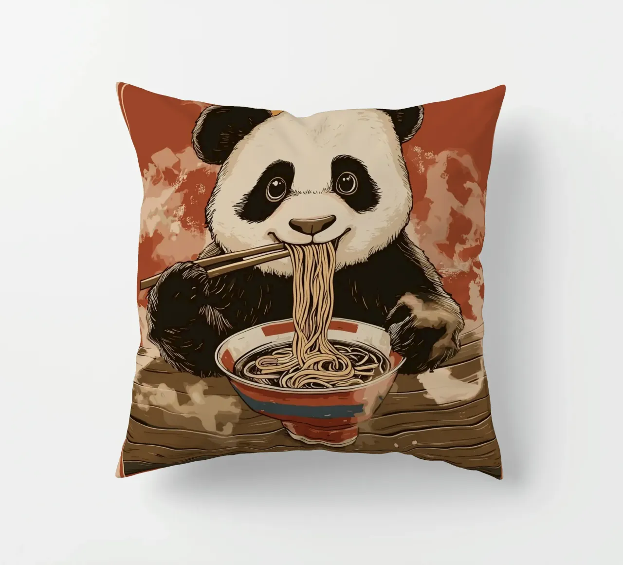 Panda a un banchetto di ramen cuscino da pixelbull - medieval art and more