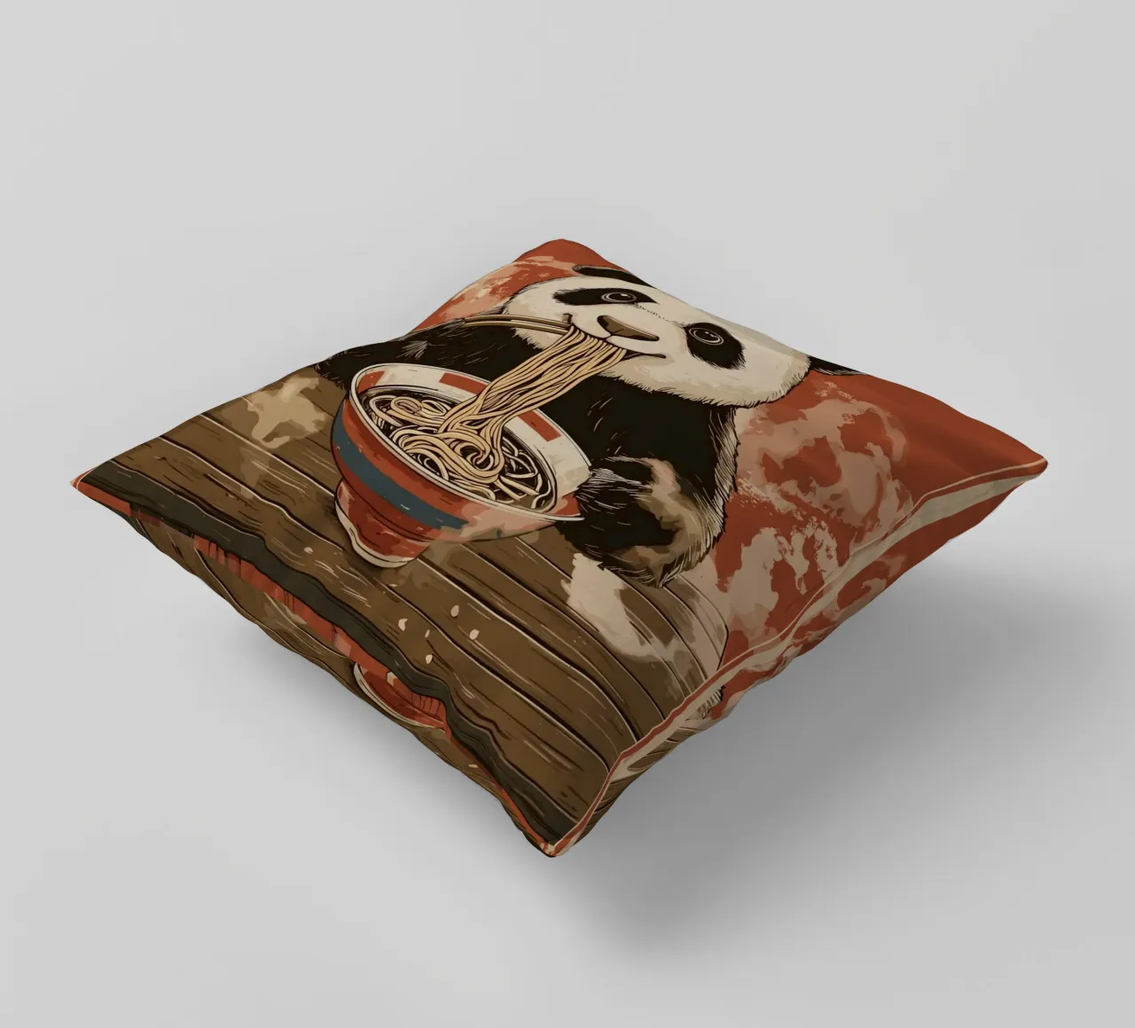 Panda a un banchetto di ramen cuscino da pixelbull - medieval art and more