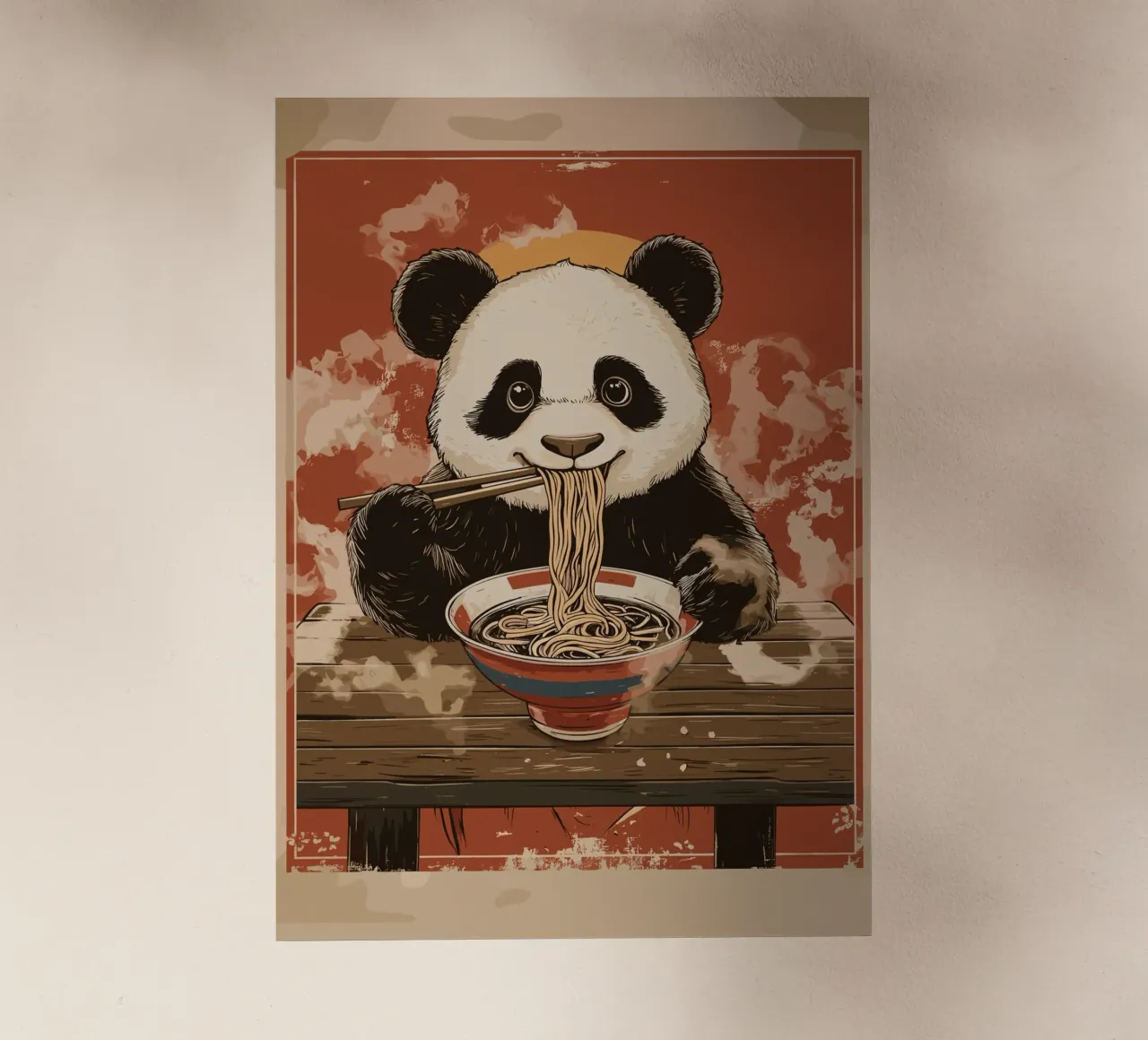 Panda a un banchetto di ramen pellicola backlit da pixelbull - medieval art and more