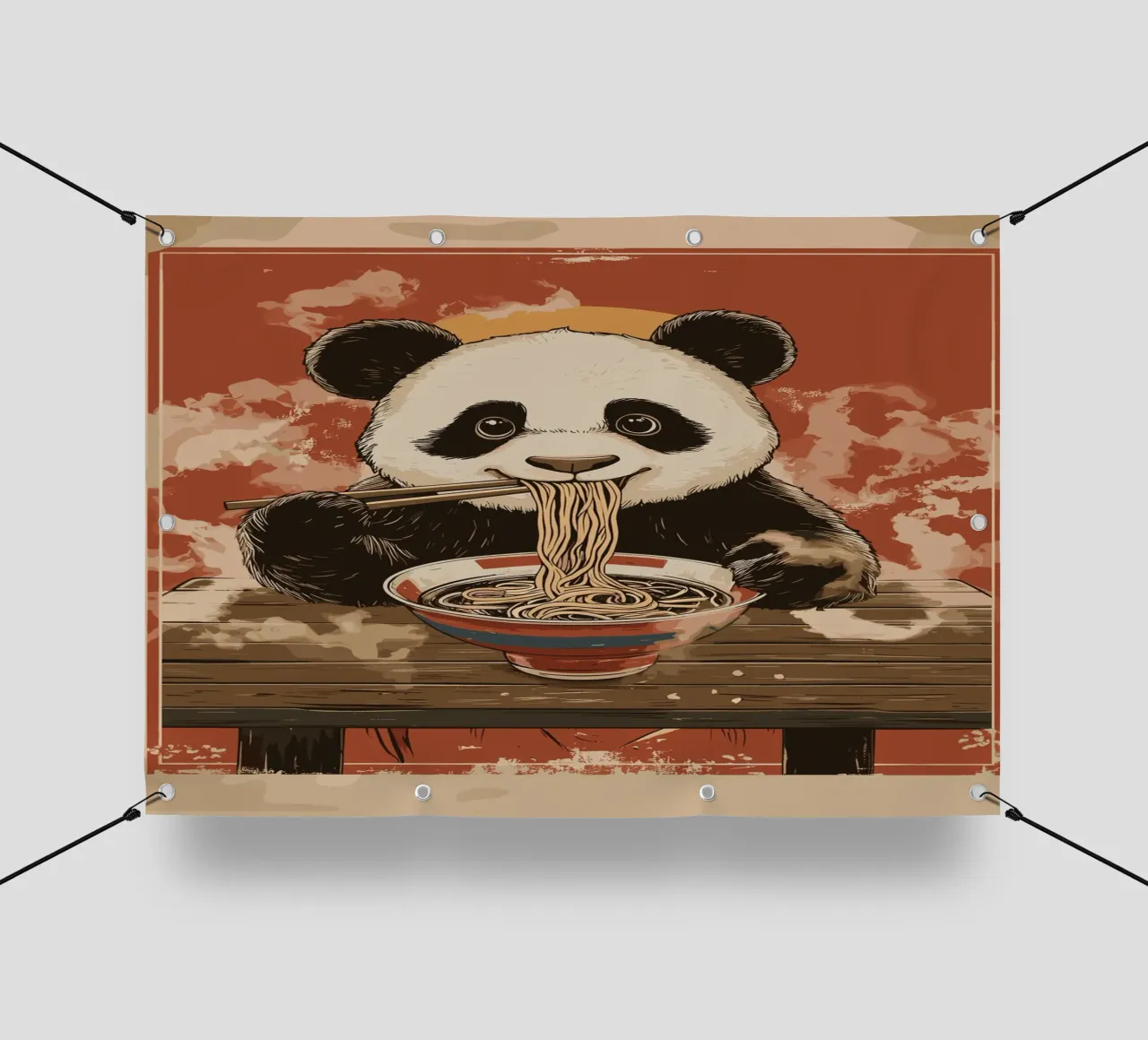 Panda a un banchetto di ramen telo in pvc da pixelbull - medieval art and more