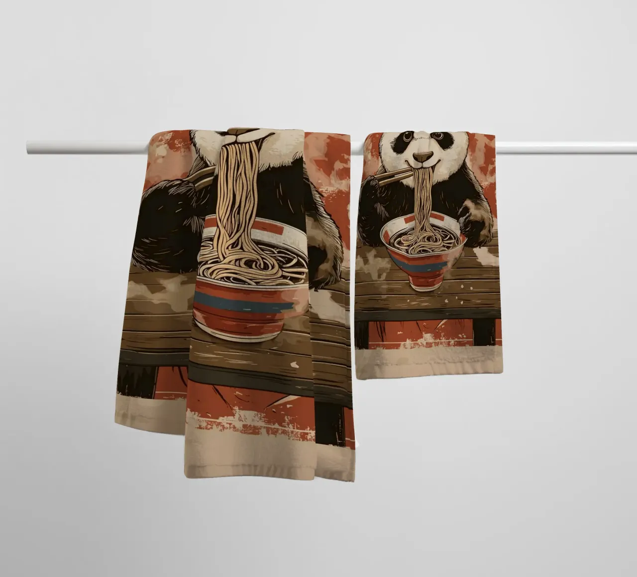 Panda a un banchetto di ramen asciugamano da bagno da pixelbull - medieval art and more