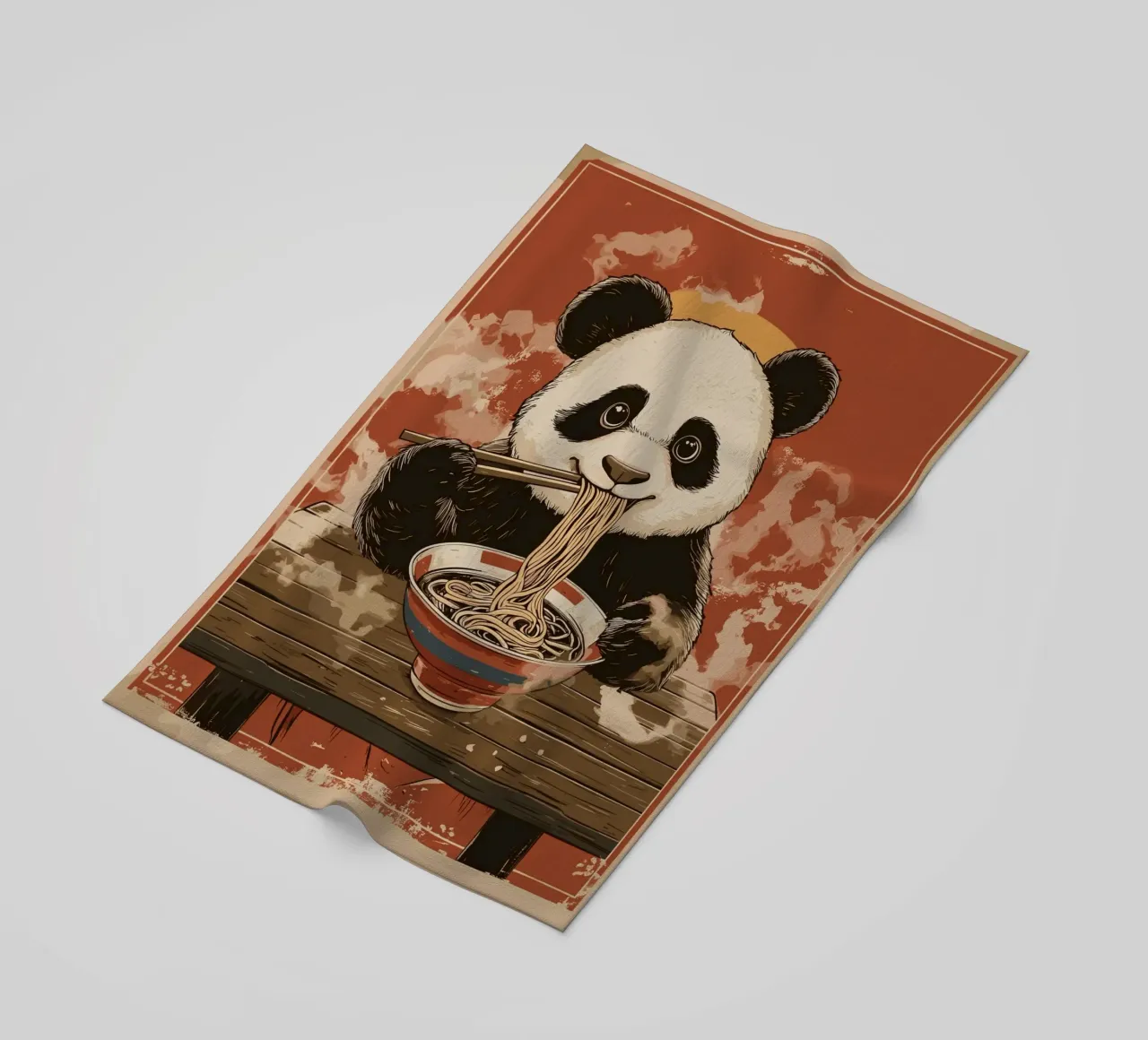 Panda a un banchetto di ramen telo mare da pixelbull - medieval art and more