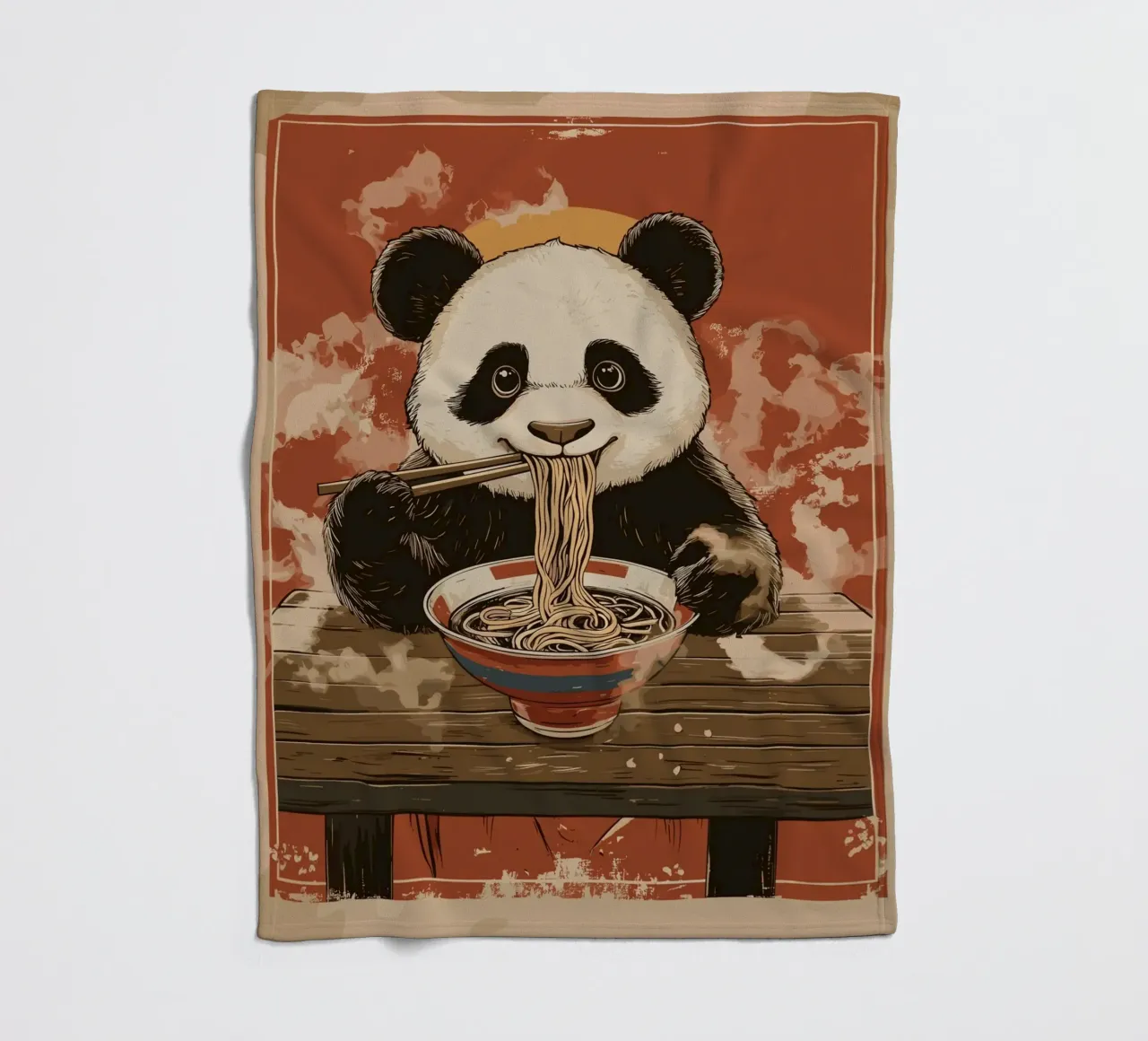 Panda a un banchetto di ramen coperta in pile da pixelbull - medieval art and more