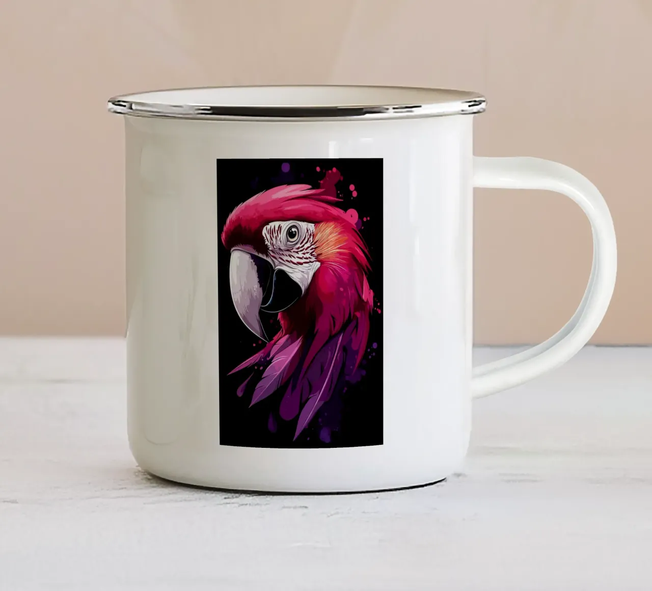 Maestoso pappagallo con colori al neon tazza in smalto da pixelbull - medieval art and more