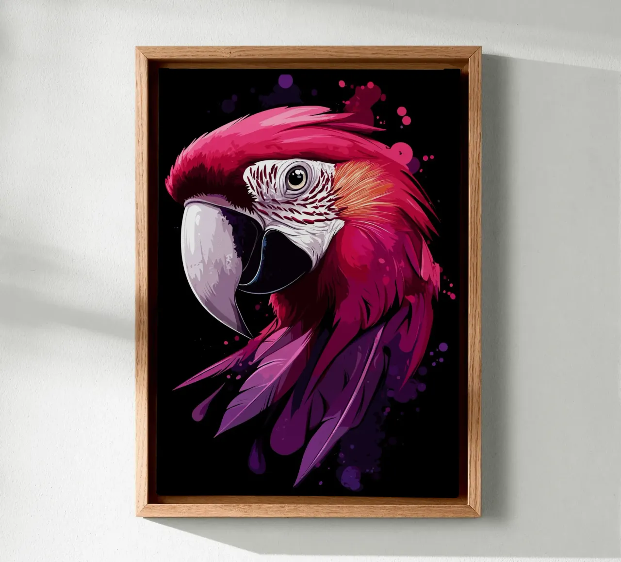 Majestic parrot in neon colours canvas with Floater frame by pixelbull - medieval art and more