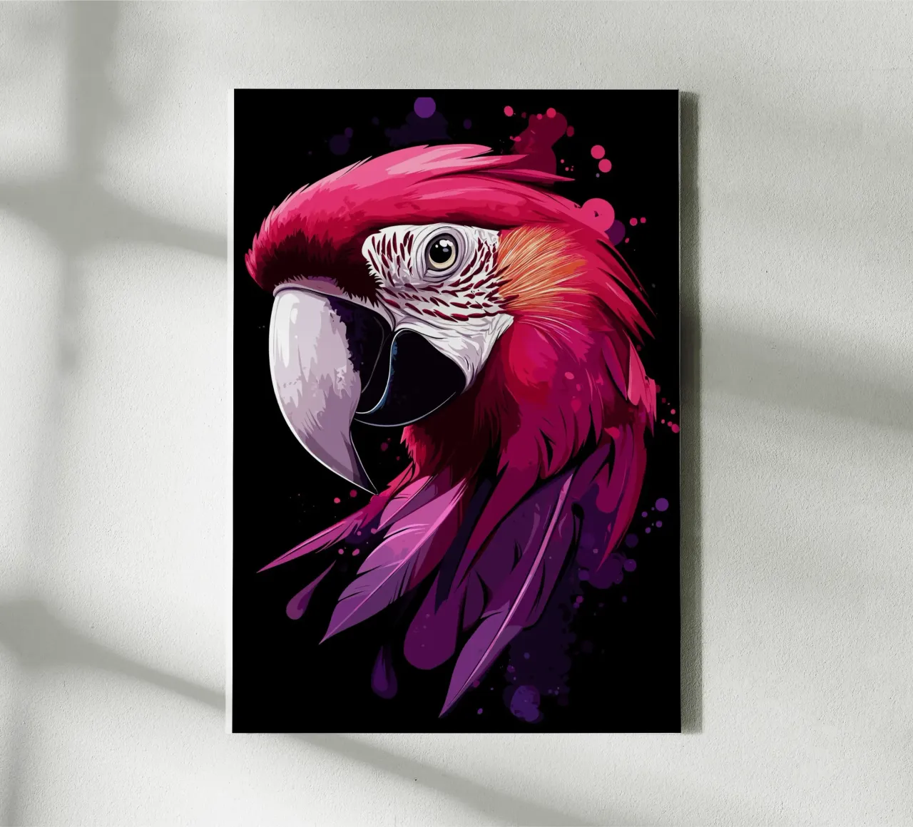 Majestic parrot in neon colours canvas with Floater frame by pixelbull - medieval art and more