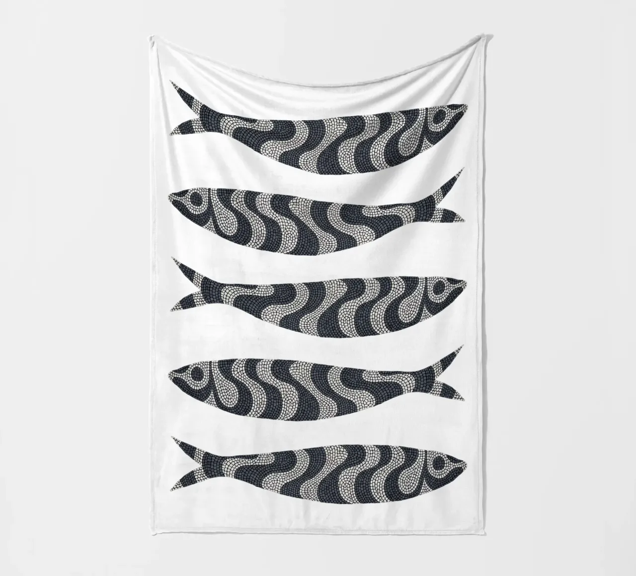 Black Sardines fleece blanket by Kuba Gornowicz