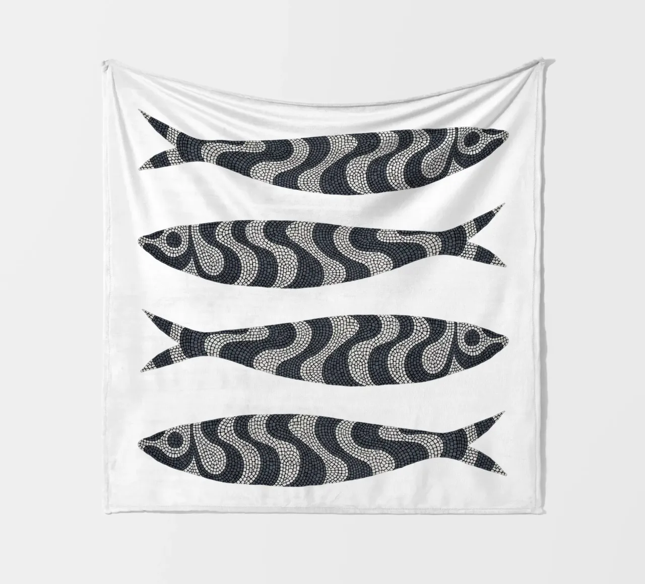 Black Sardines fleece blanket by Kuba Gornowicz