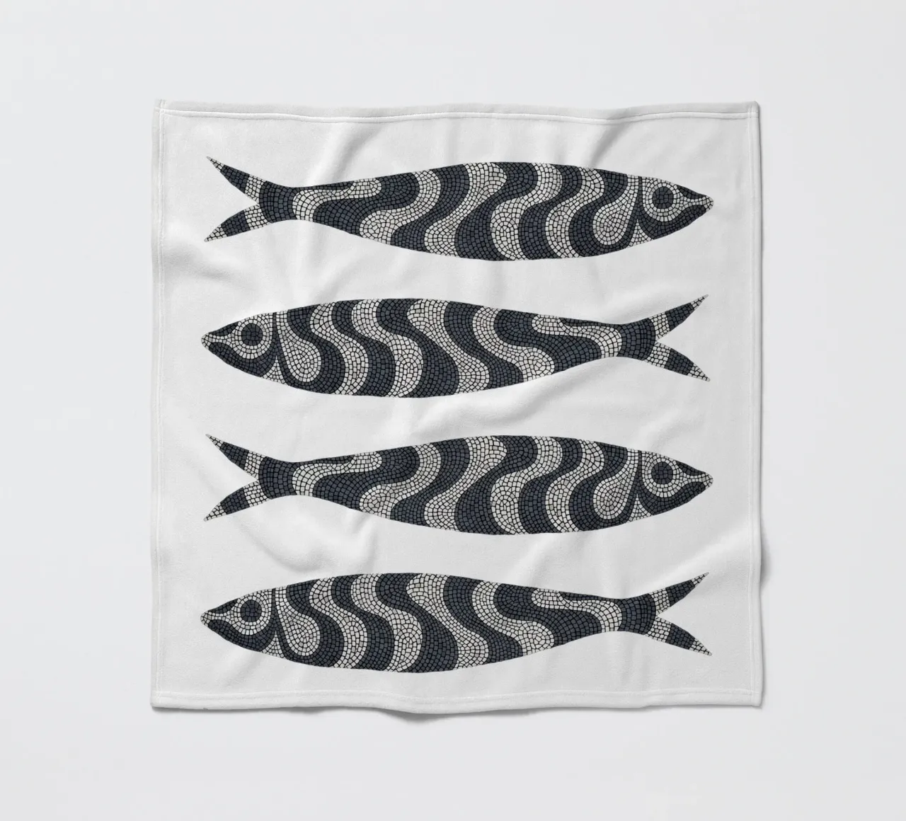 Black Sardines fleece blanket by Kuba Gornowicz