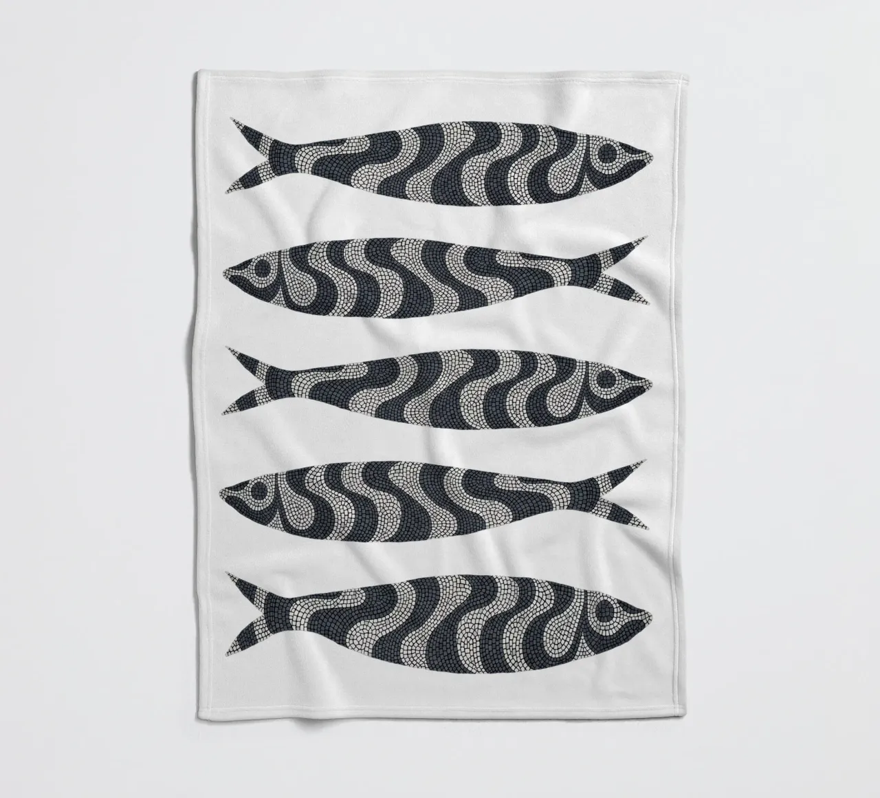 Black Sardines fleece blanket by Kuba Gornowicz
