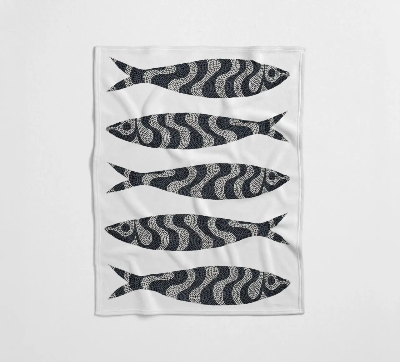 Black Sardines fleece blanket by Kuba Gornowicz