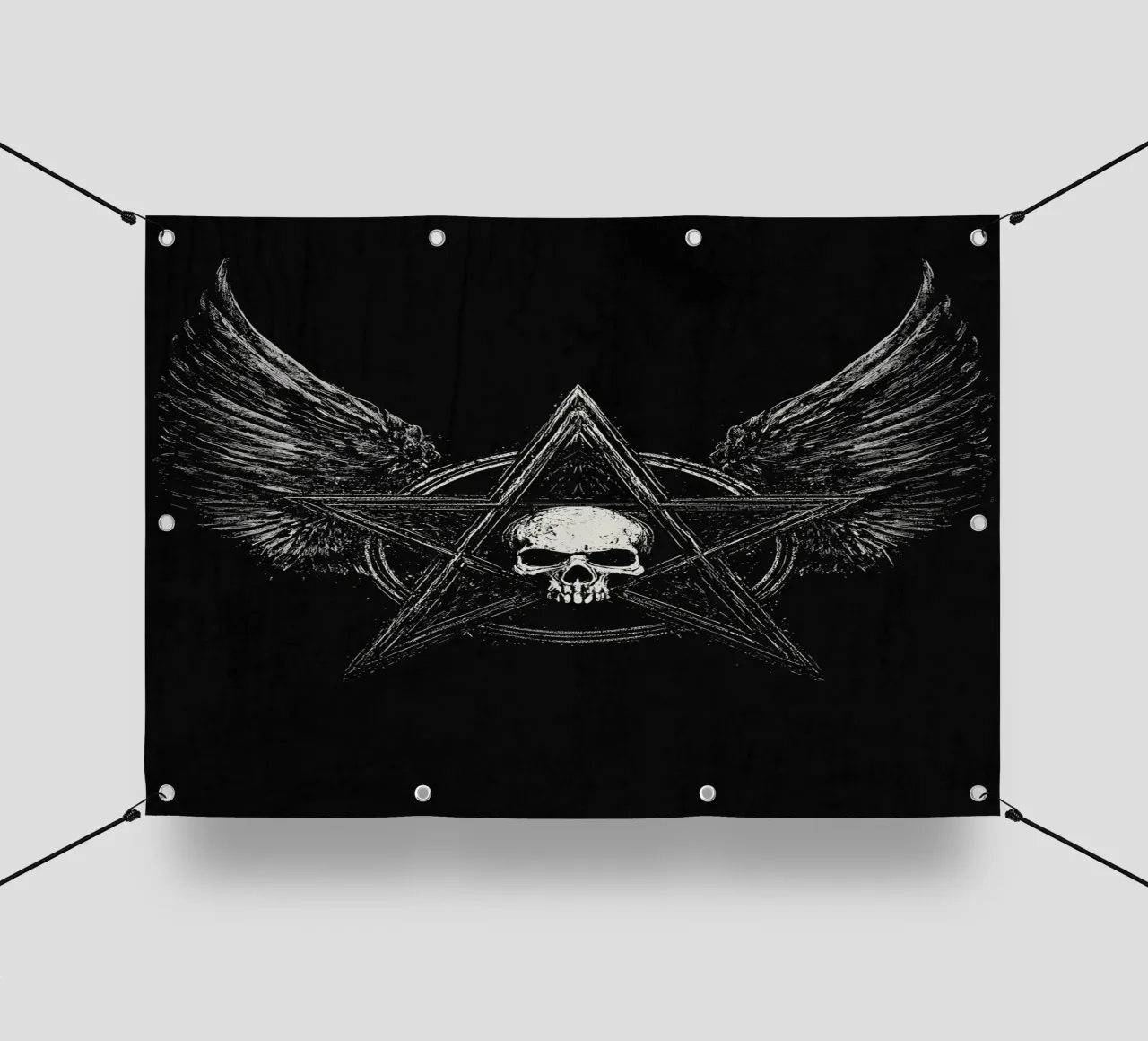Pentagramma con teschio e ali telo in pvc da pixelbull - medieval art and more