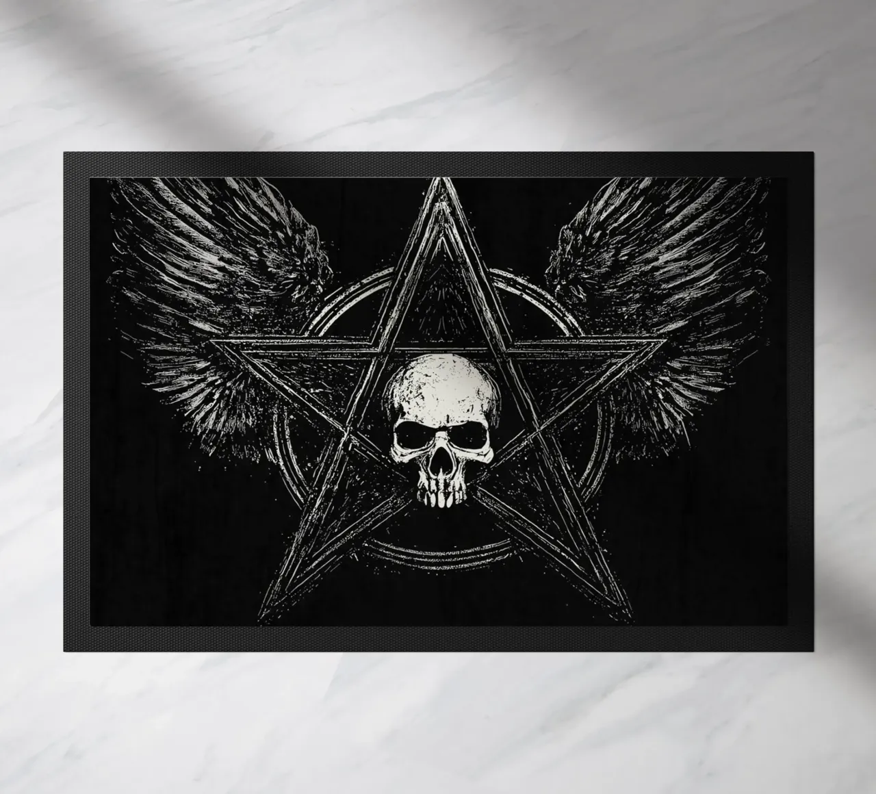 Pentagramma con teschio e ali zerbino da pixelbull - medieval art and more