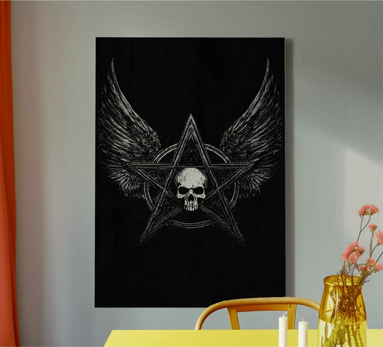 Pentagramma con teschio e ali tela con Cornice a cassetta da pixelbull - medieval art and more