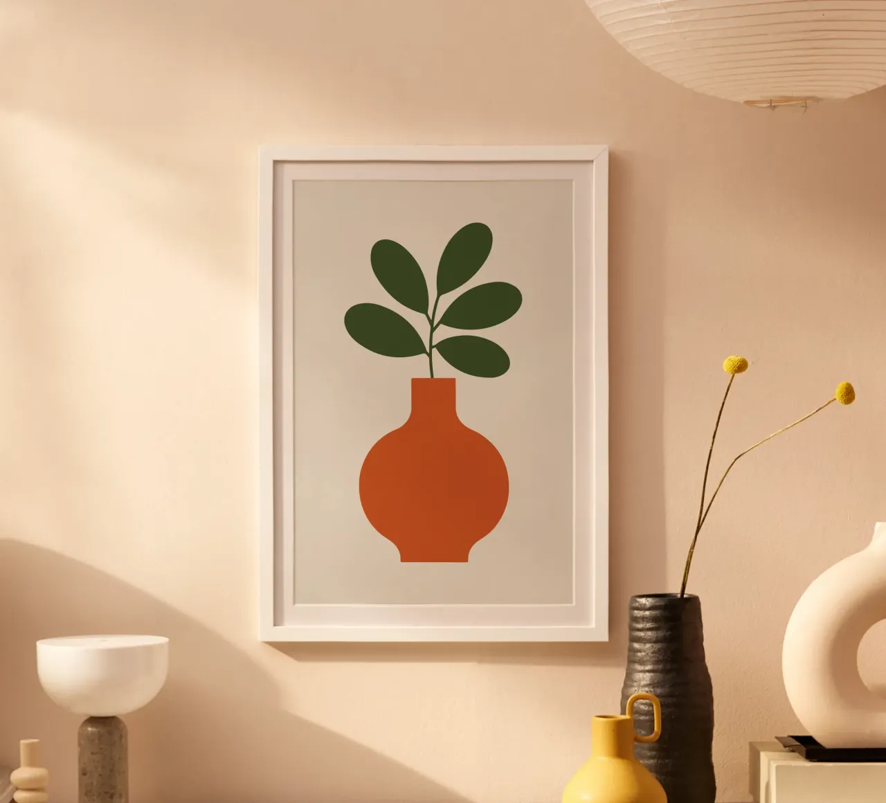 minimalist plant growing from tall vase poster con telaio in alluminio da LisaArtes