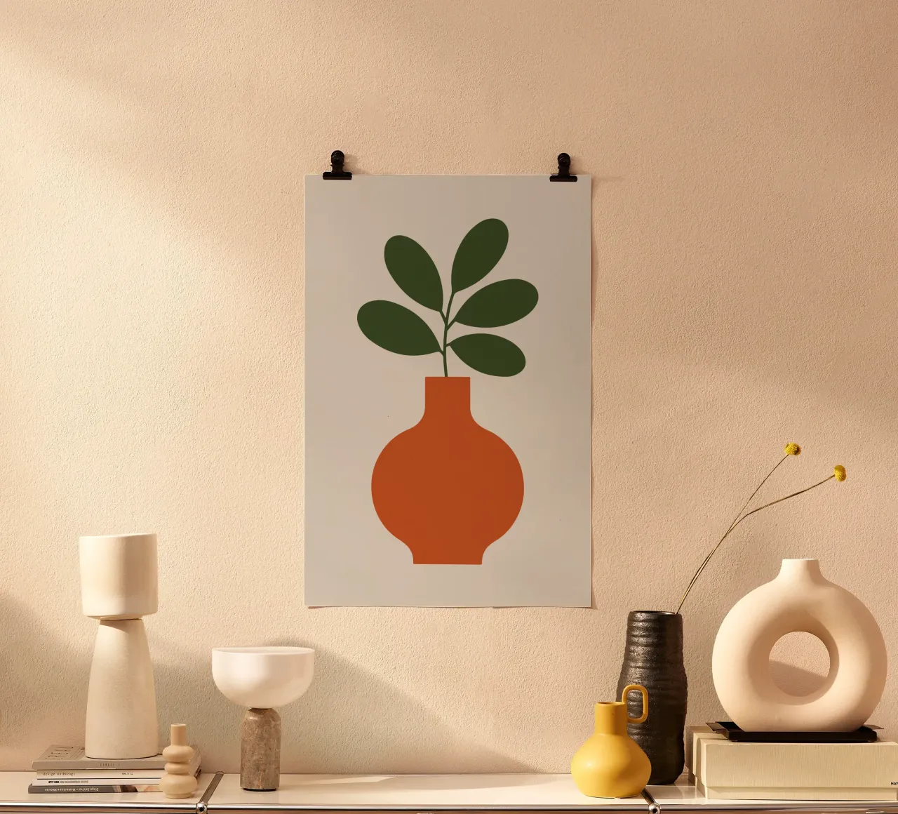 minimalist plant growing from tall vase poster con telaio in alluminio da LisaArtes