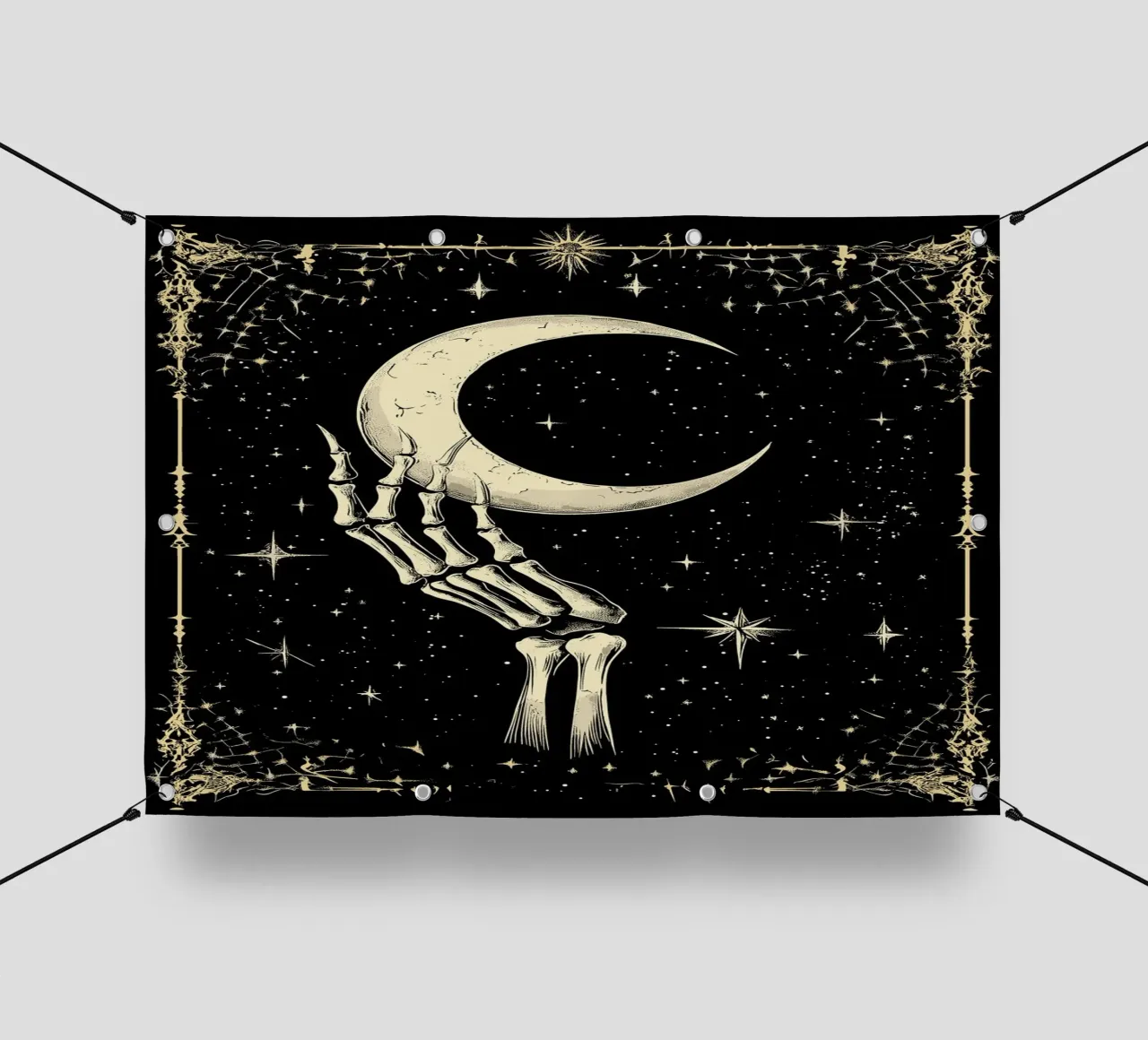 Mano di scheletro con luna crescente nel cosmo telo in pvc da pixelbull - medieval art and more