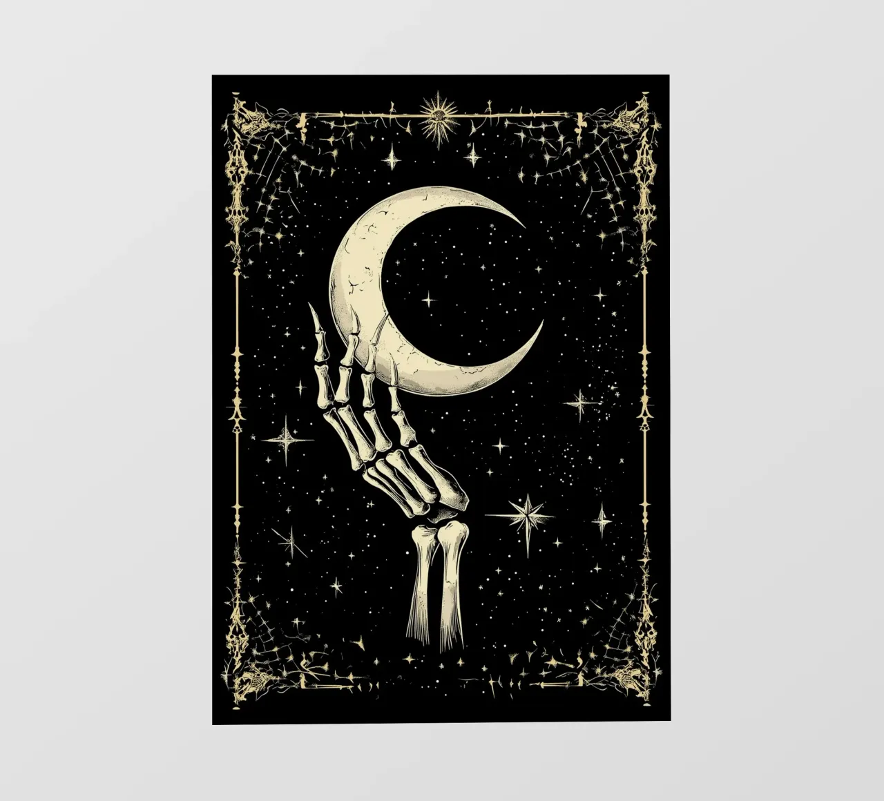 Mano di scheletro con luna crescente nel cosmo telo in pvc da pixelbull - medieval art and more