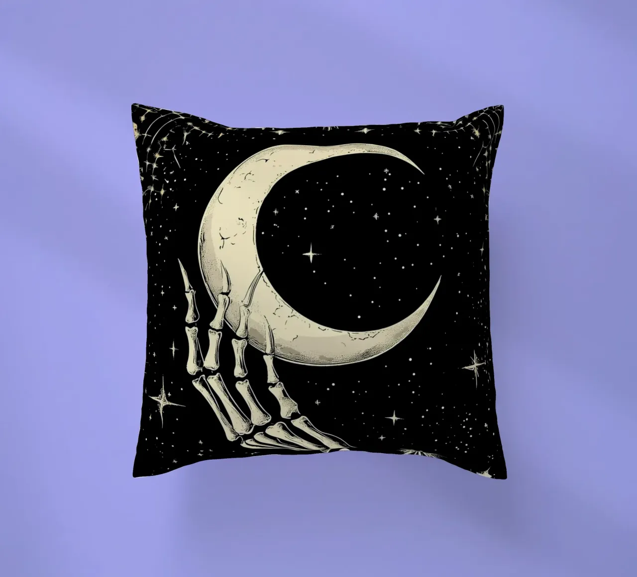 Mano di scheletro con luna crescente nel cosmo cuscino da pixelbull - medieval art and more