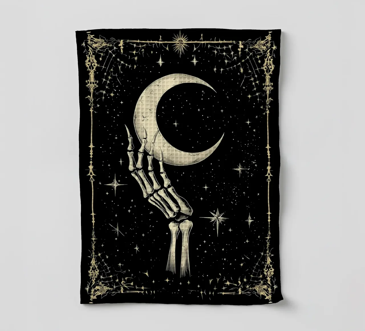 Mano di scheletro con luna crescente nel cosmo canovaccio da cucina da pixelbull - medieval art and more