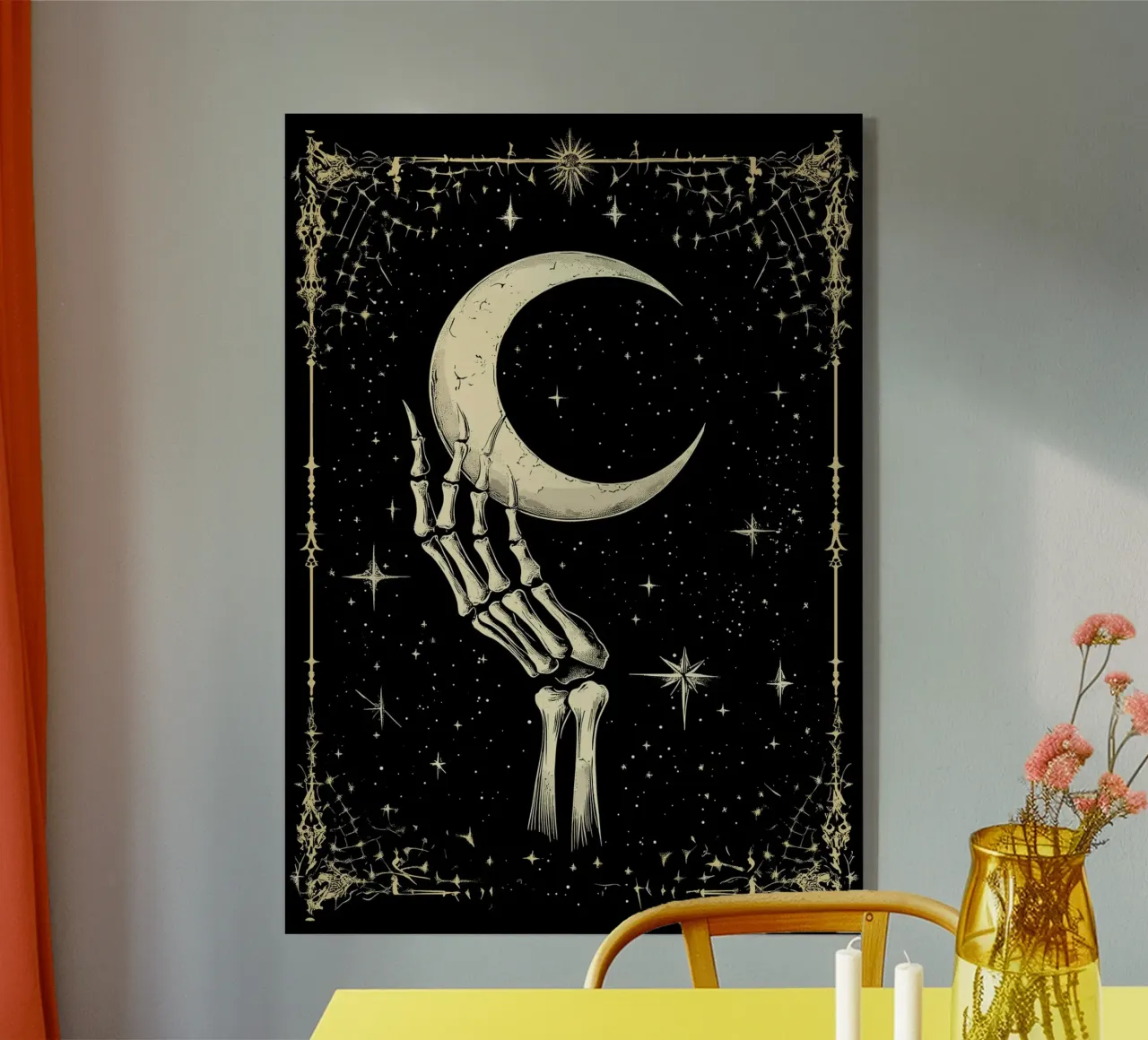 Mano di scheletro con luna crescente nel cosmo plexiglass da pixelbull - medieval art and more