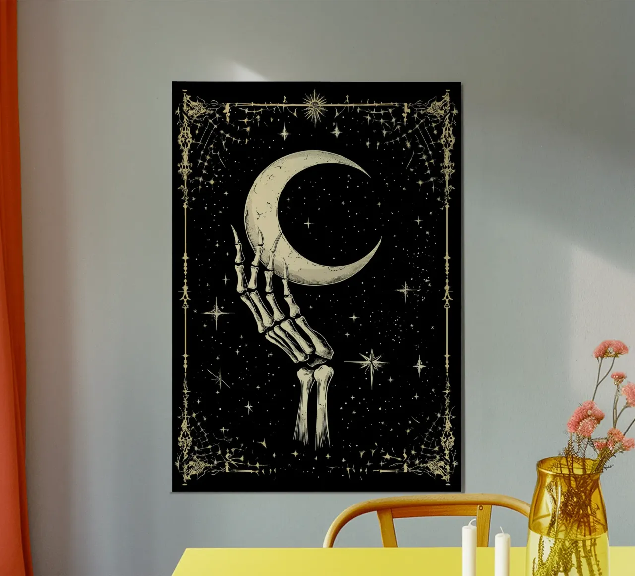 Skeleton hand with crescent moon in the cosmos poster by pixelbull - medieval art and more