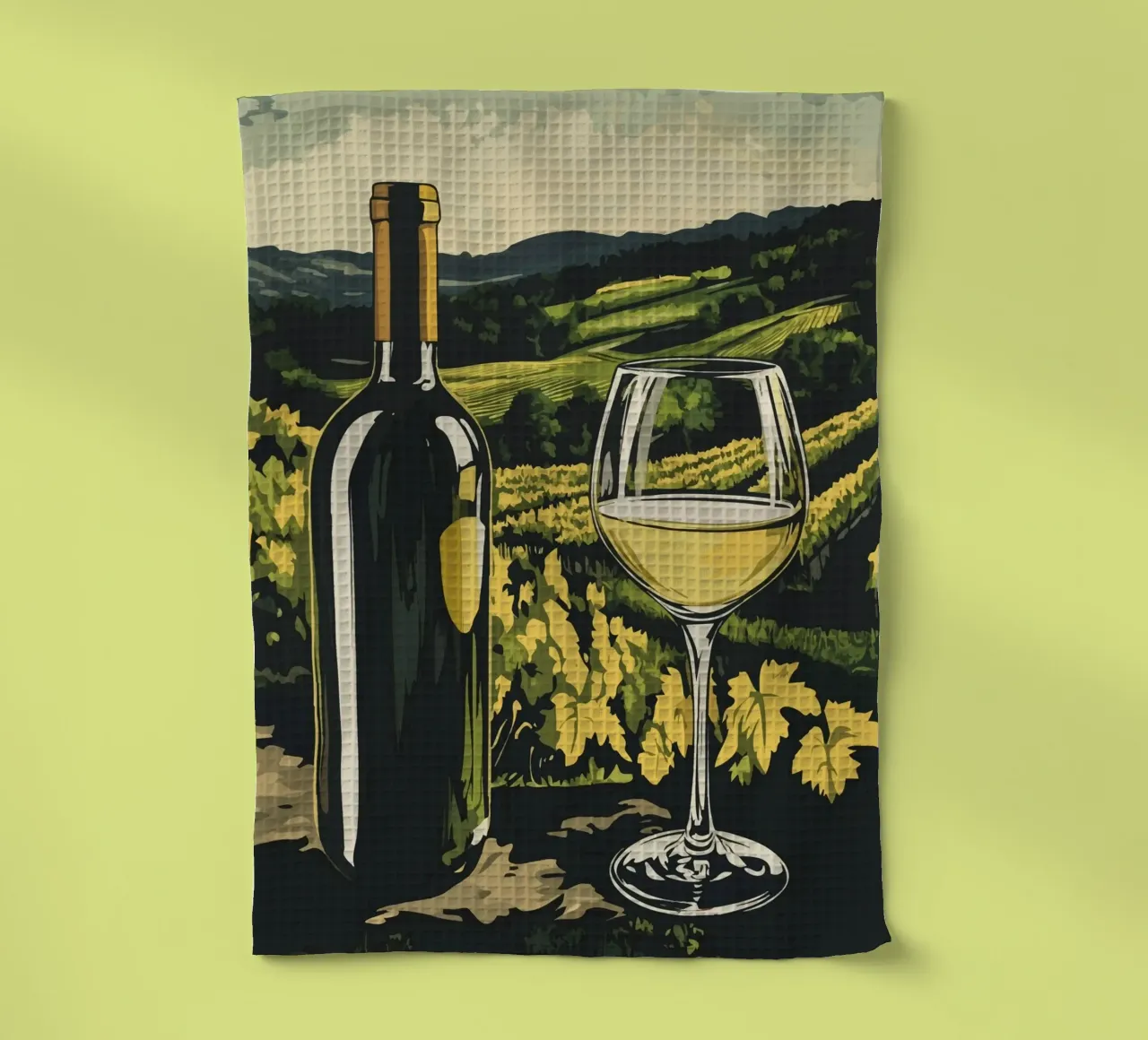 Vin blanc dans un panorama de vignobles torchon de pixelbull - medieval art and more