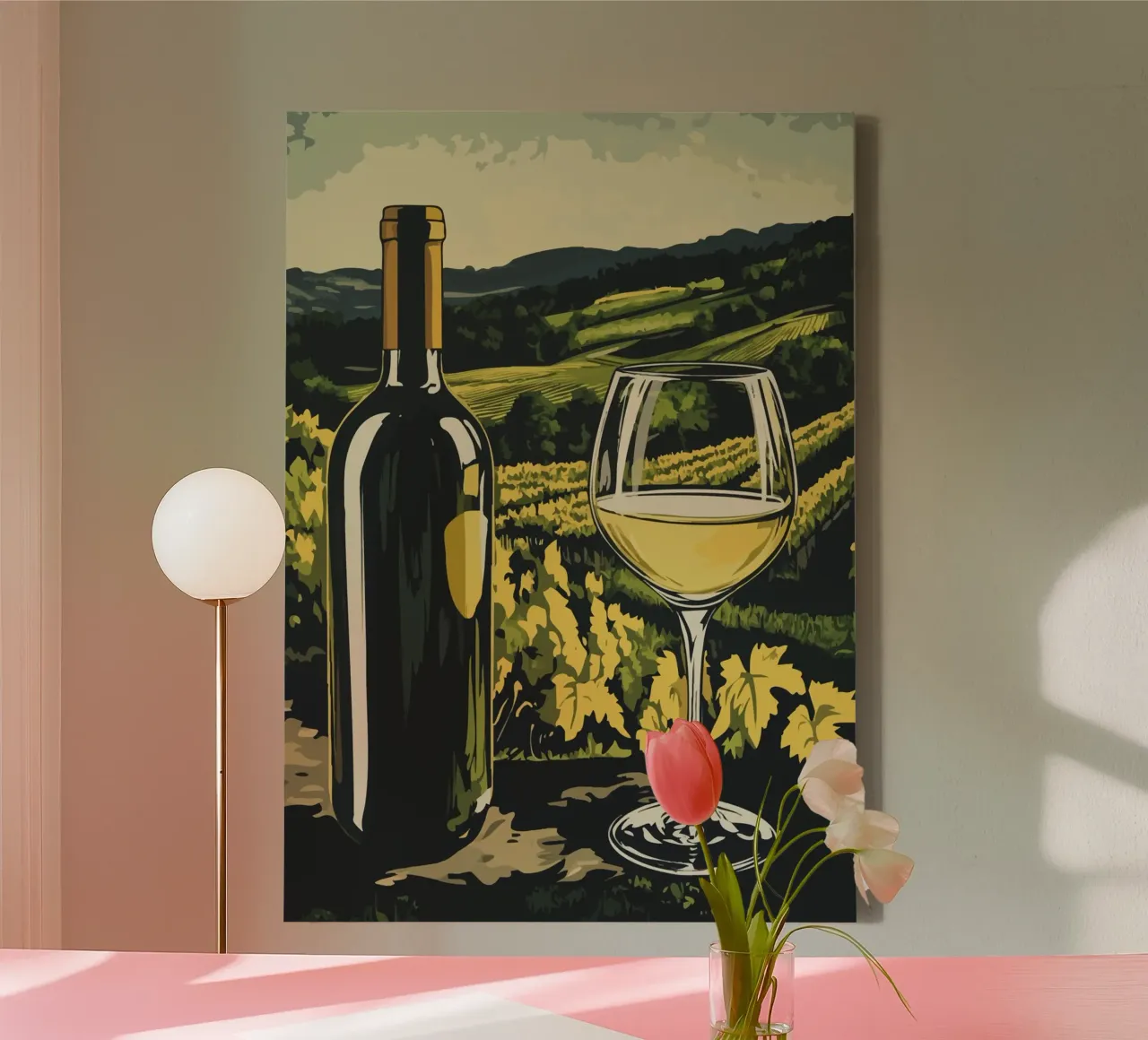 Vin blanc dans un panorama de vignobles toile avec Caisse américaine de pixelbull - medieval art and more