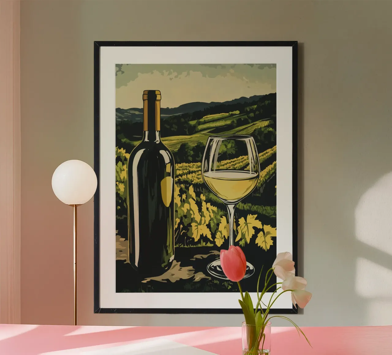 Vin blanc dans un panorama de vignobles poster de pixelbull - medieval art and more