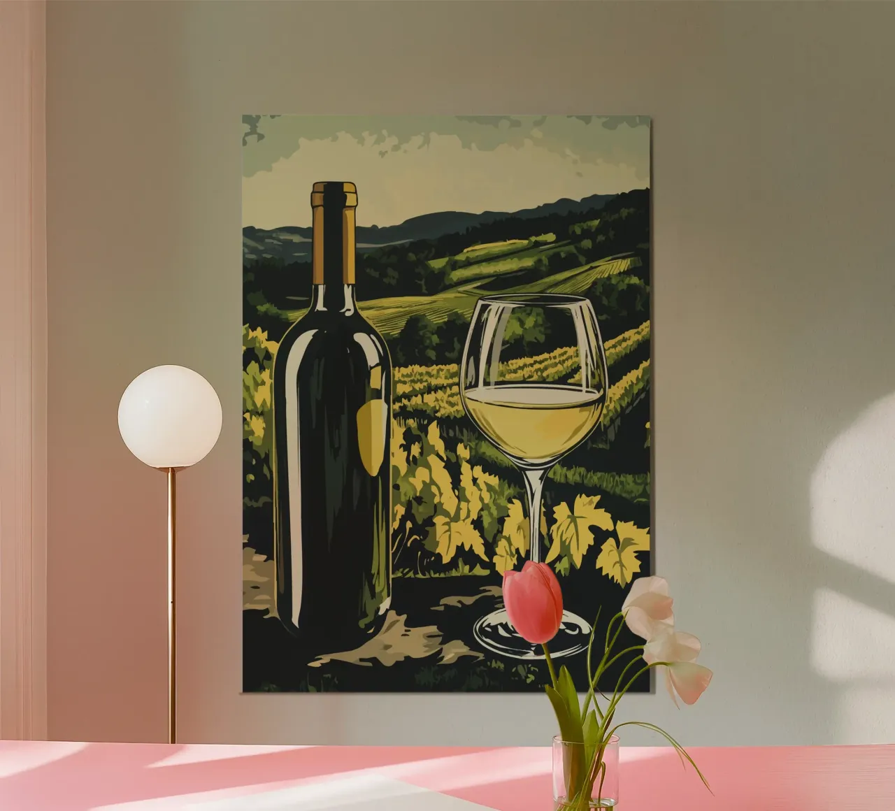 Vin blanc dans un panorama de vignobles poster de pixelbull - medieval art and more