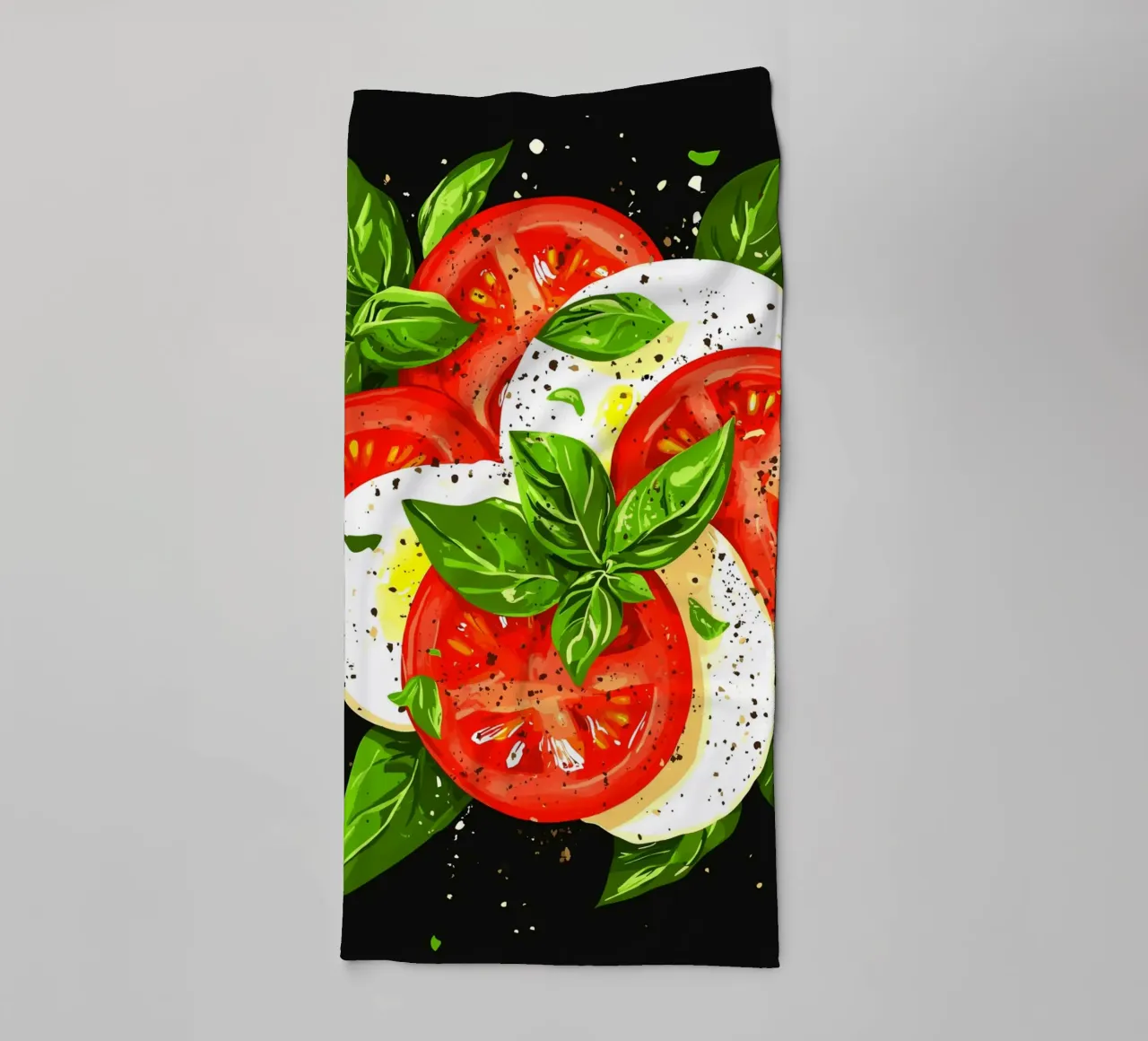 Caprese with basil on a dark background towel by pixelbull - medieval art and more